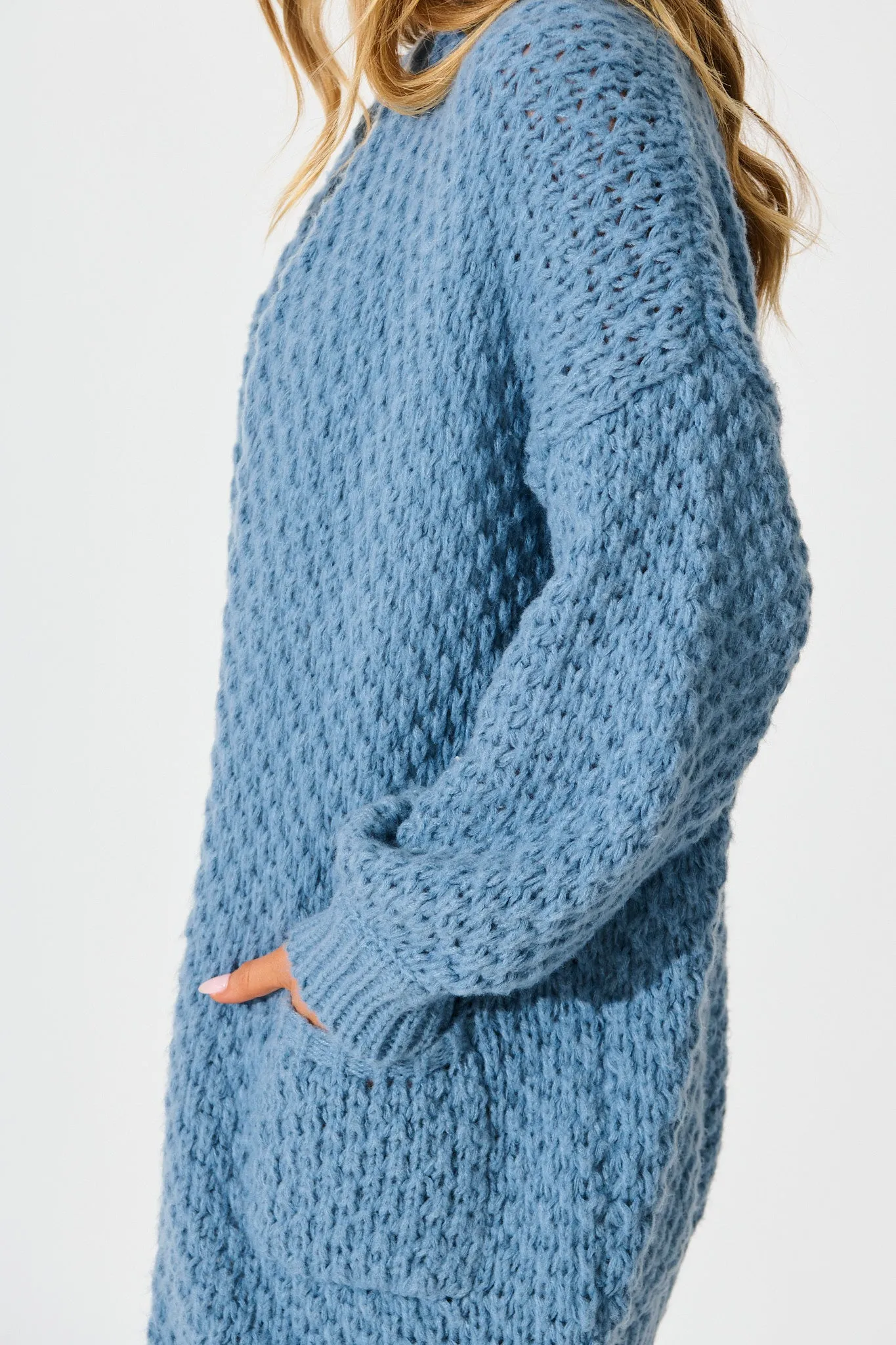 Tranquil Knit Cardigan in Dusty Blue Wool Blend sold by St Frock product image thumbnail 5