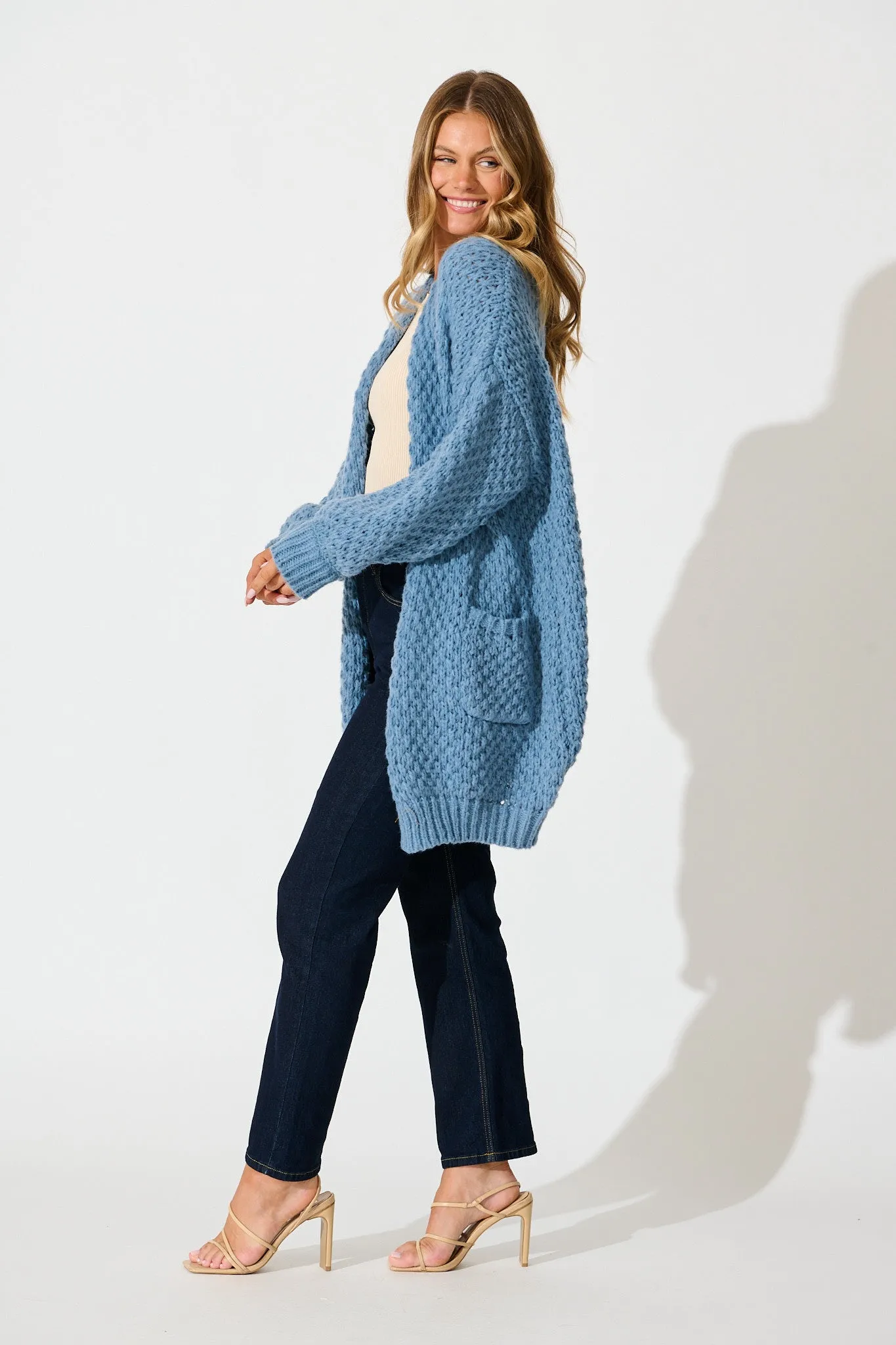 Tranquil Knit Cardigan in Dusty Blue Wool Blend sold by St Frock product image thumbnail 3