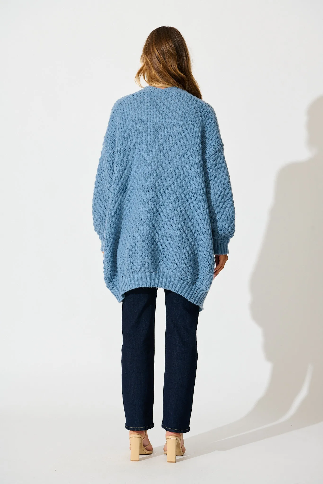 Tranquil Knit Cardigan in Dusty Blue Wool Blend sold by St Frock product image thumbnail 4