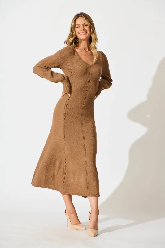 Gertie Midi Knit Dress In Chocolate sold by St Frock