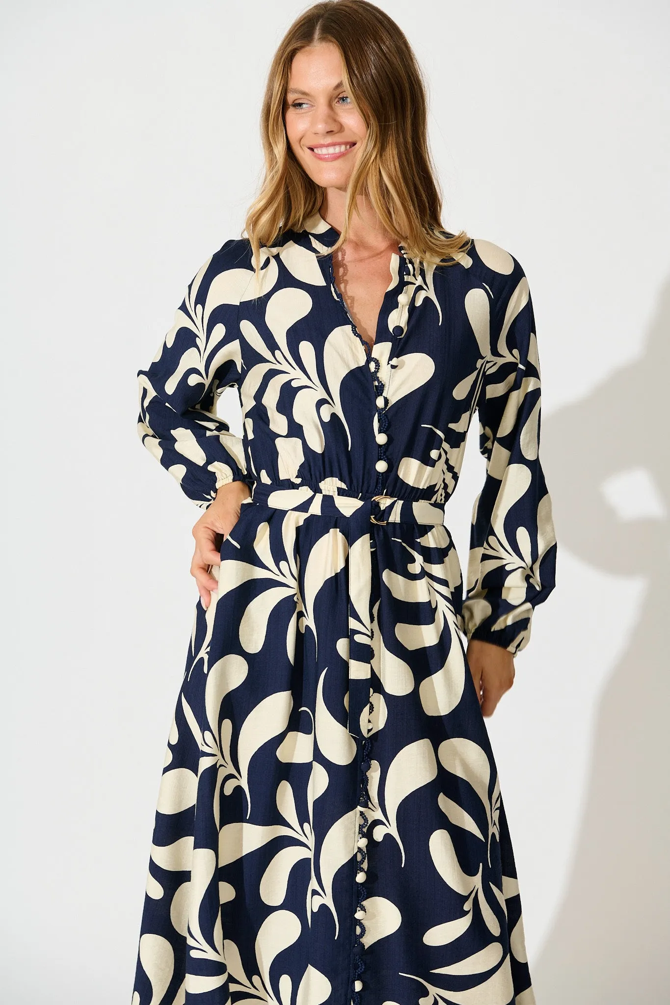 Peyton Midi Dress in Navy with White Print sold by St Frock product image thumbnail 2