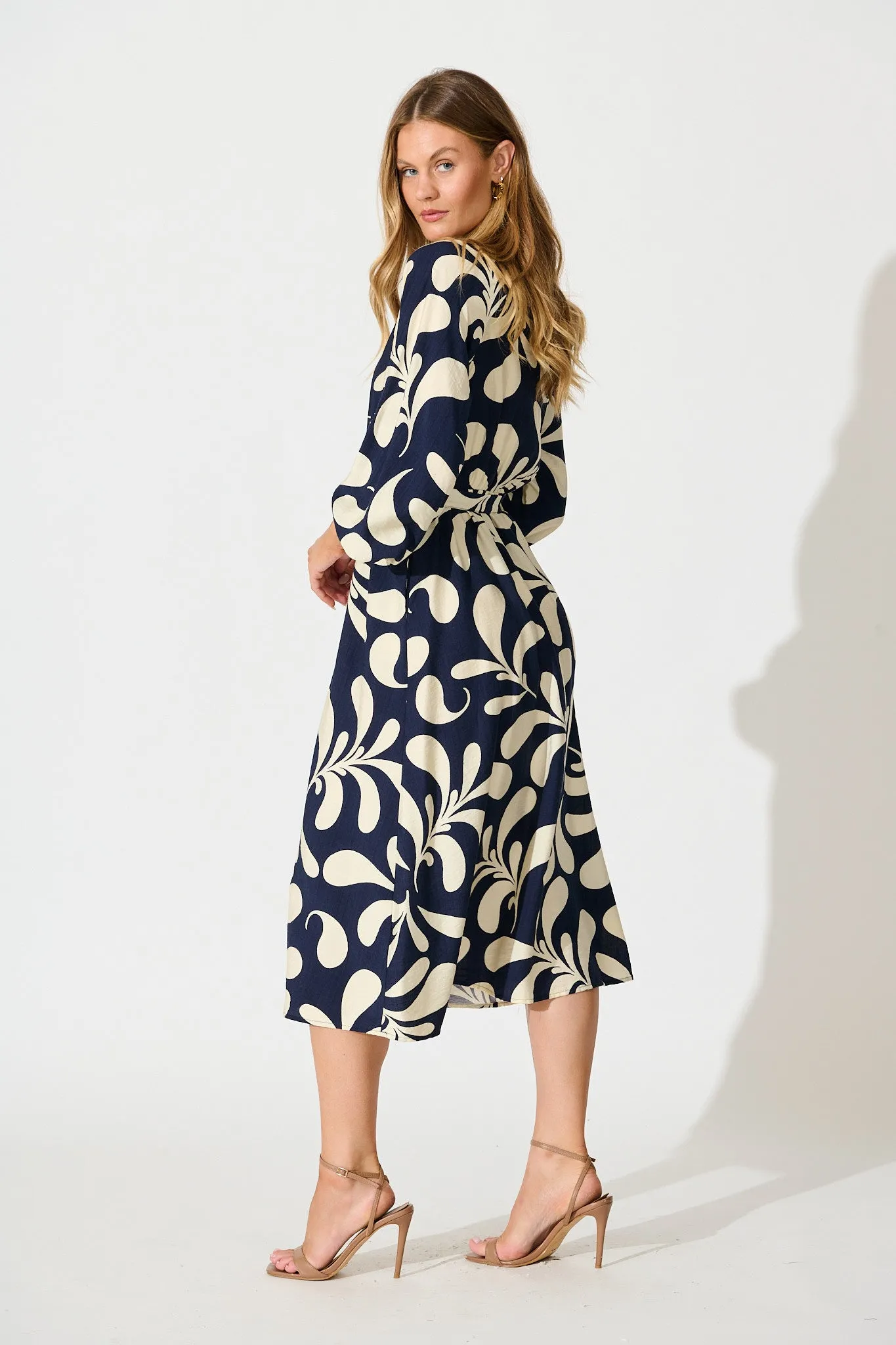Peyton Midi Dress in Navy with White Print sold by St Frock product image thumbnail 3