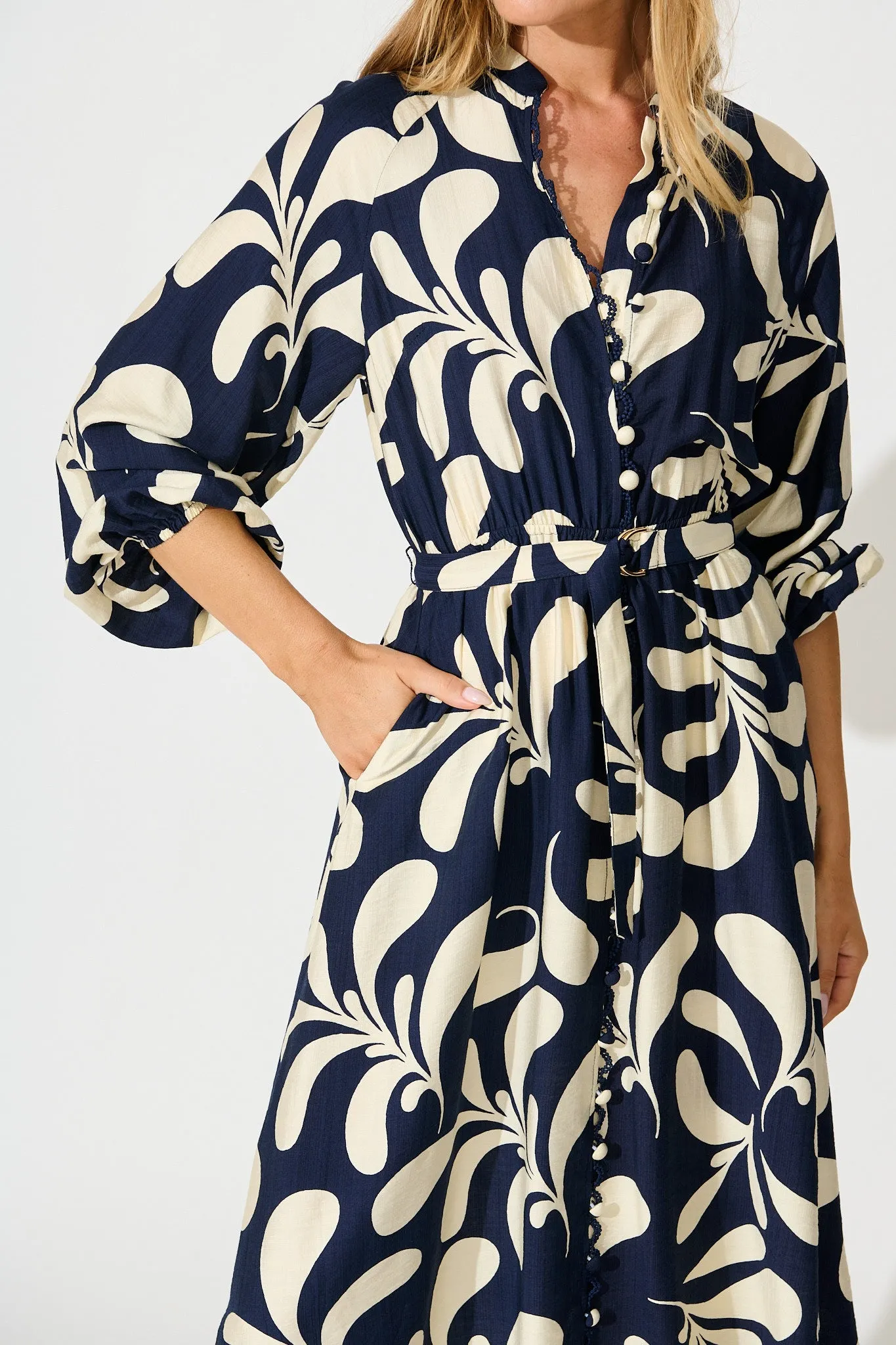 Peyton Midi Dress in Navy with White Print sold by St Frock product image thumbnail 5