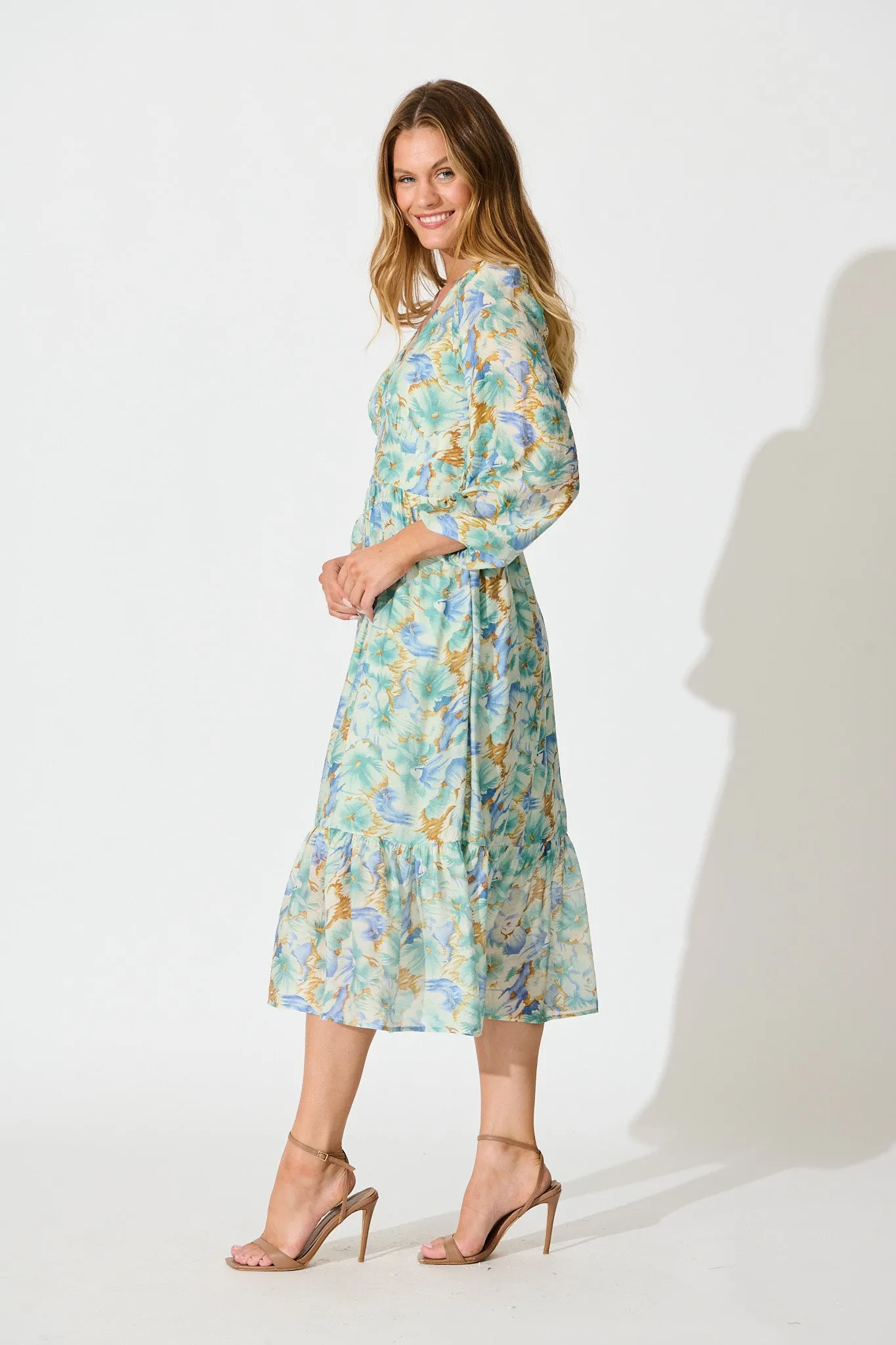 Marrakesh Midi Dress in Green Floral sold by St Frock product image thumbnail 3