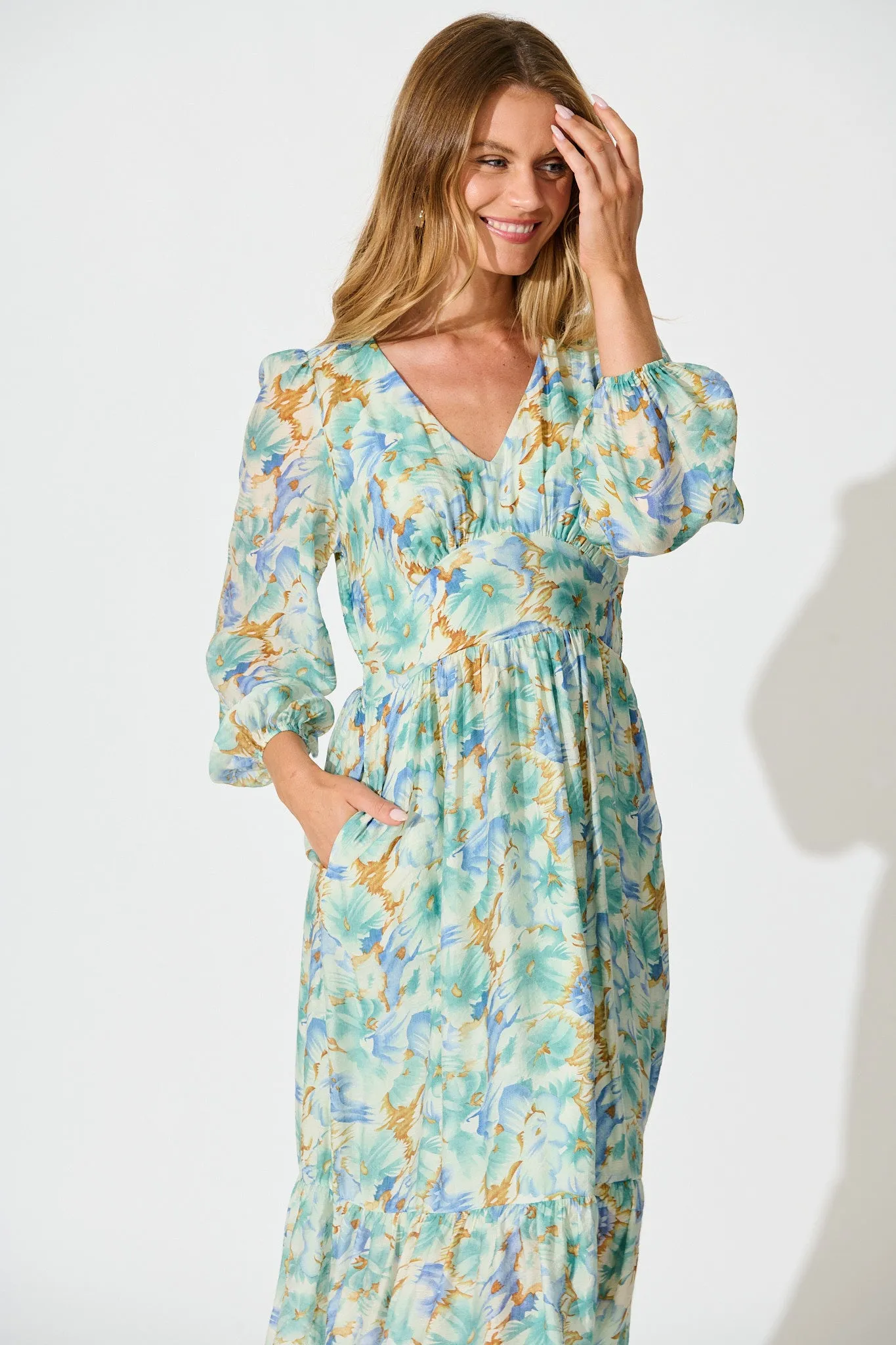 Marrakesh Midi Dress in Green Floral sold by St Frock product image thumbnail 2