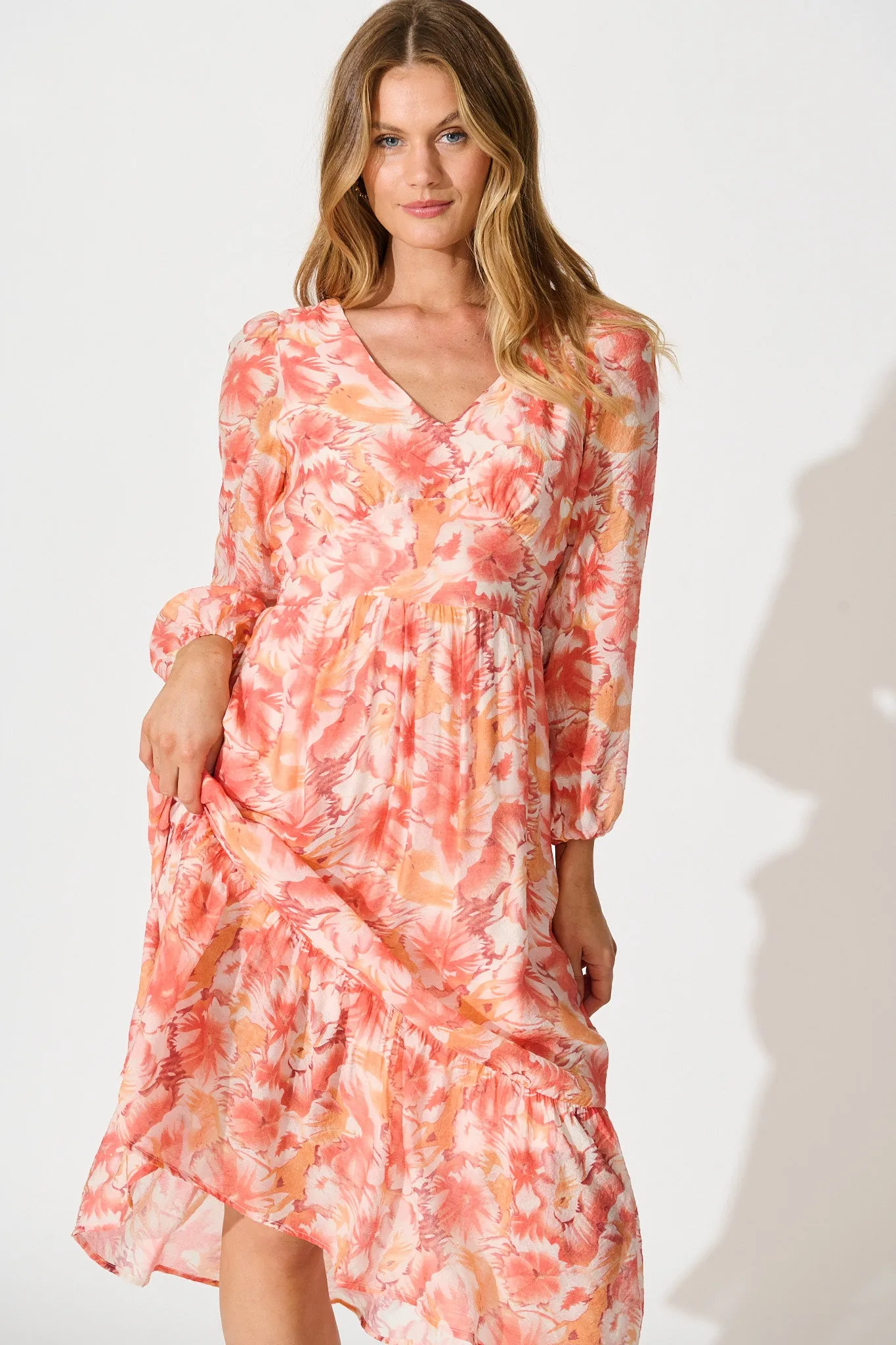 Marrakesh Midi Dress in Tangerine Floral sold by St Frock product image thumbnail 2