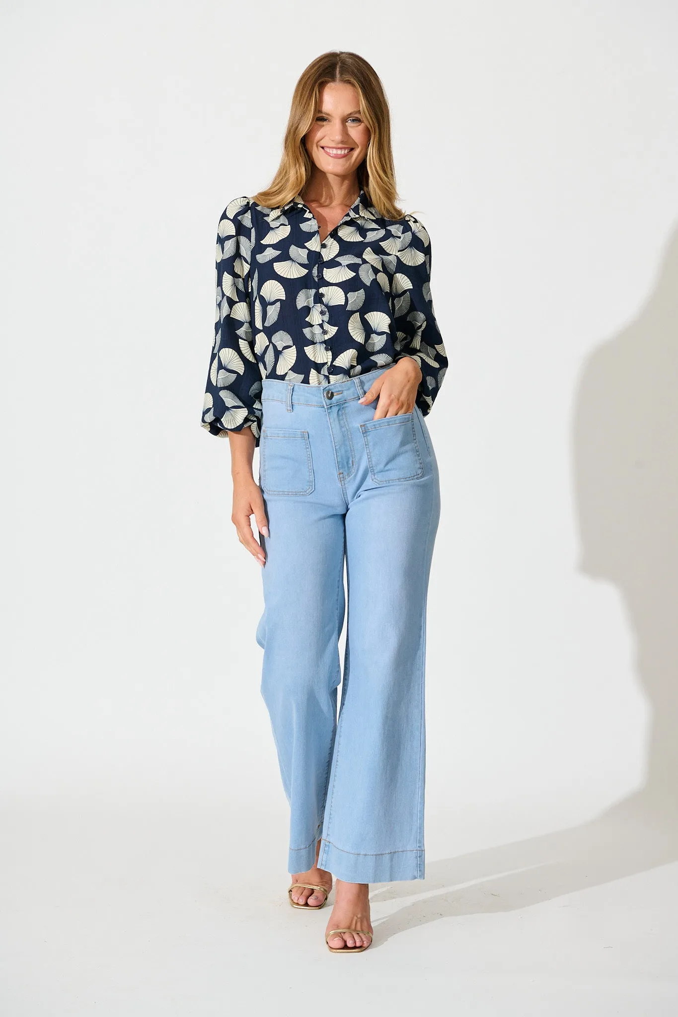 Keegan Shirt in Navy with White Print sold by St Frock product image thumbnail 4