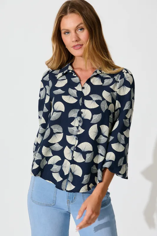 Keegan Shirt in Navy with White Print sold by St Frock