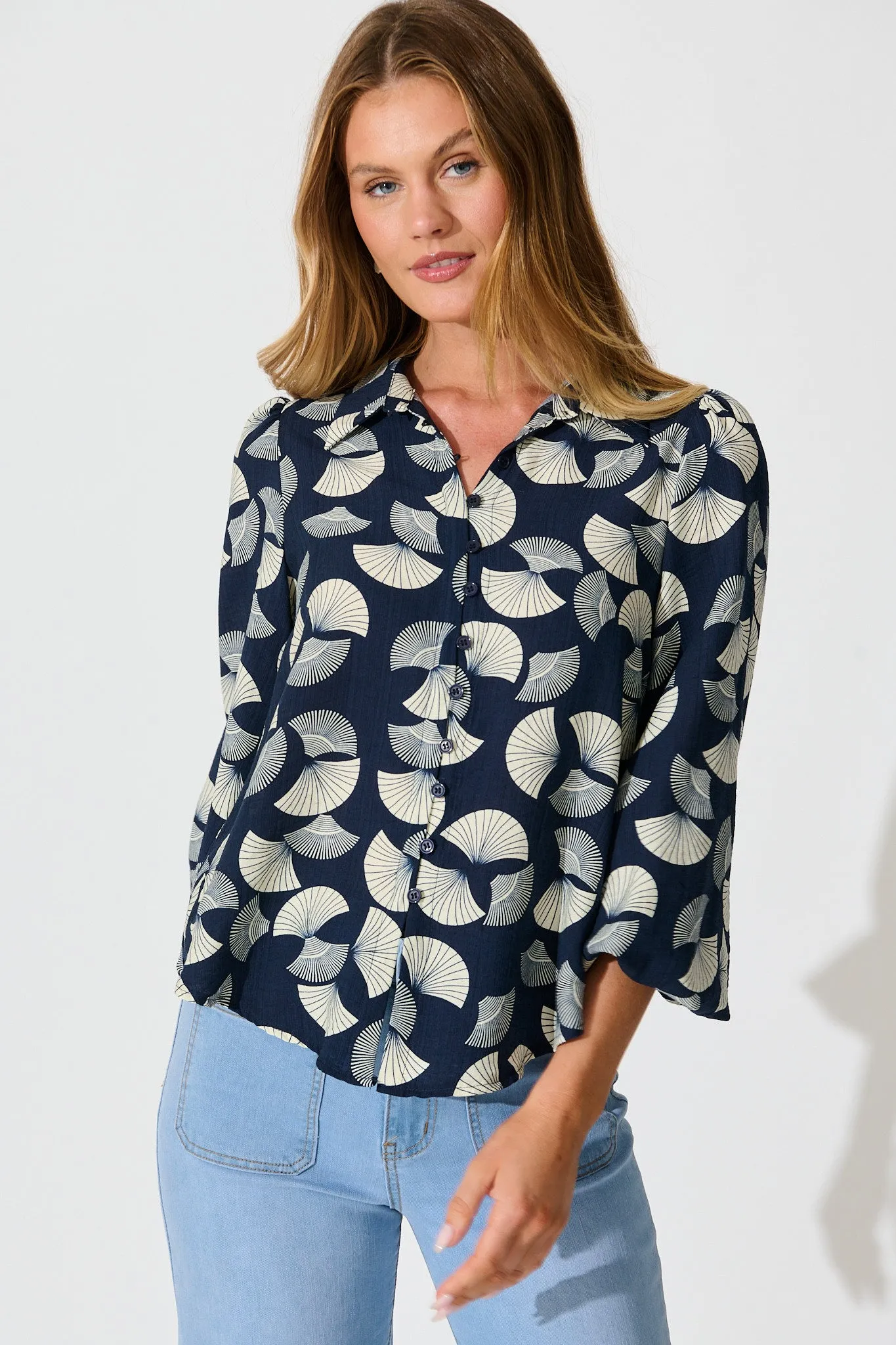 Keegan Shirt in Navy with White Print sold by St Frock