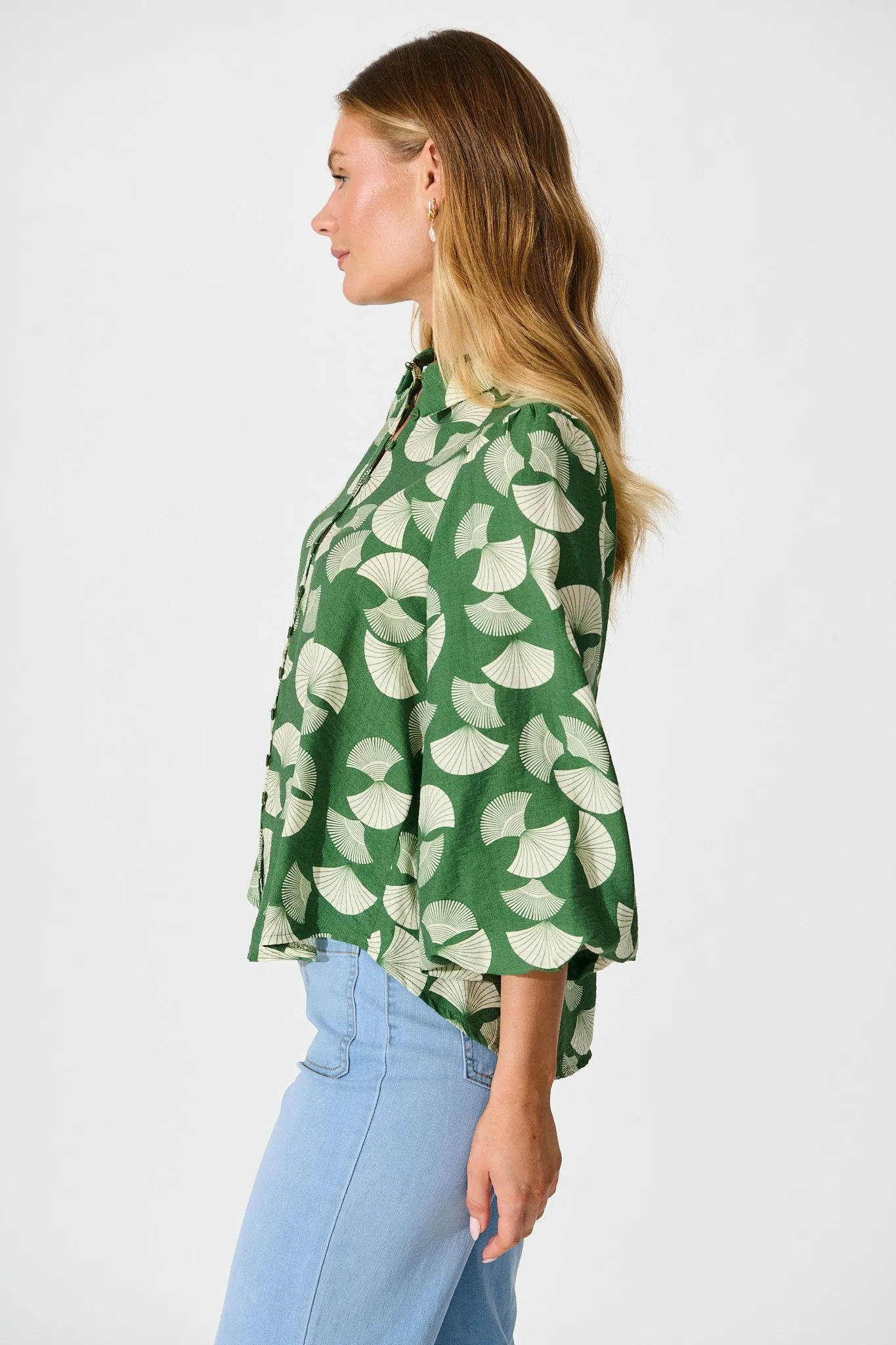 Keegan Shirt in Green with White Print sold by St Frock product image thumbnail 2