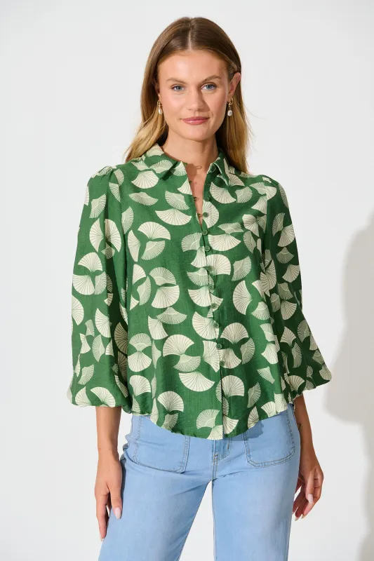 Keegan Shirt in Green with White Print sold by St Frock