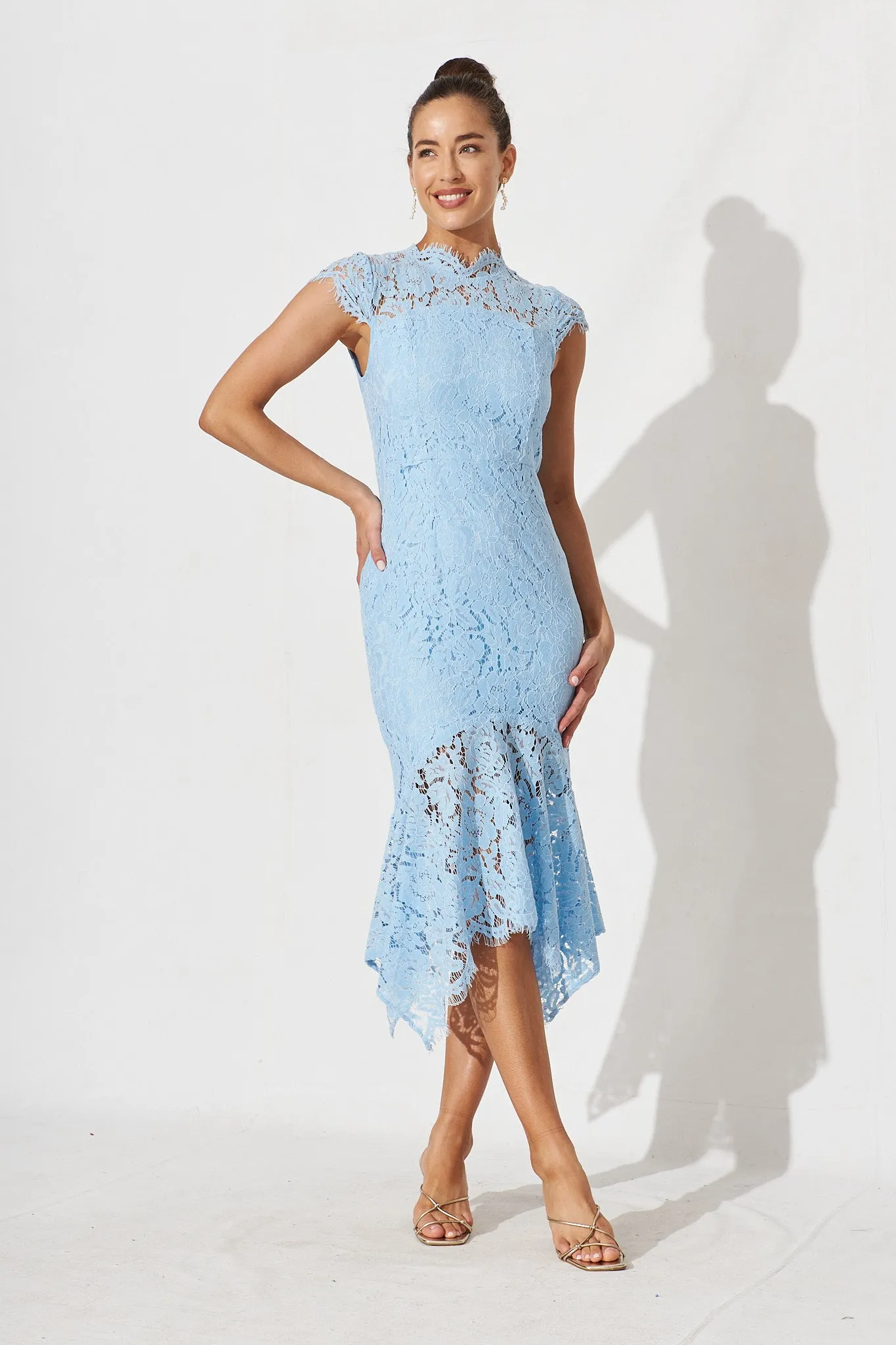 Emilise Midi Dress In Sky Blue Lace sold by St Frock