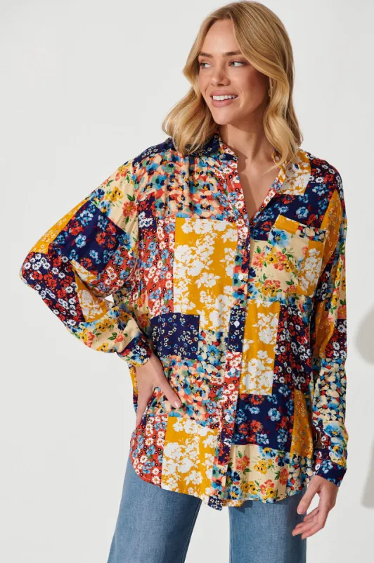 Freestyle Shirt In Multi Patchwork Print sold by St Frock