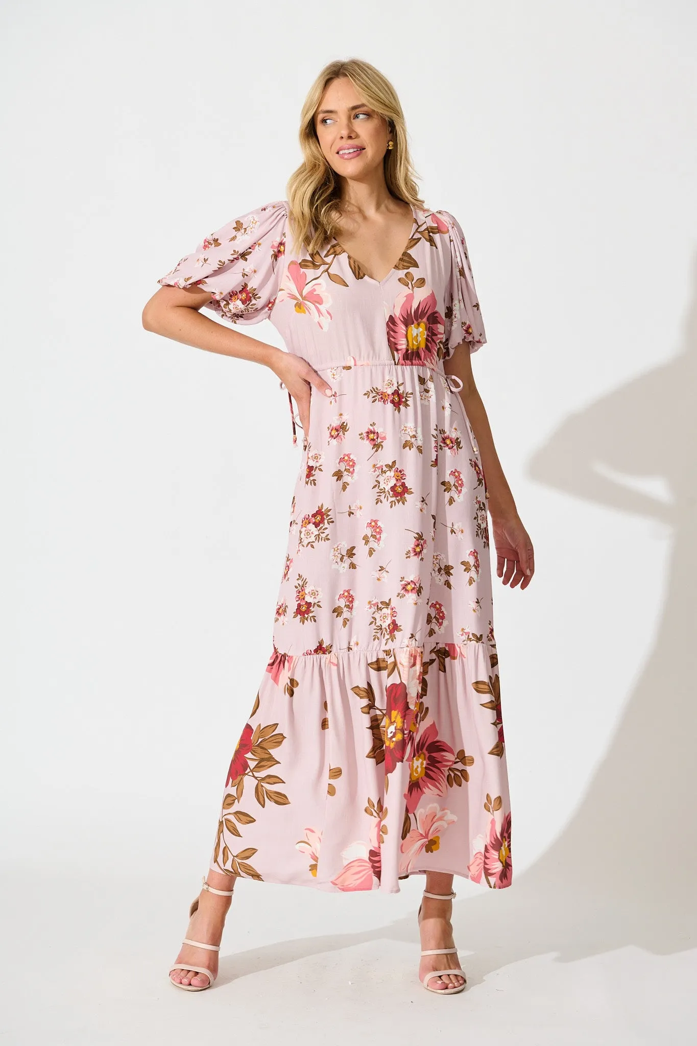 Wildflower Maxi Dress in Blush Floral sold by St Frock