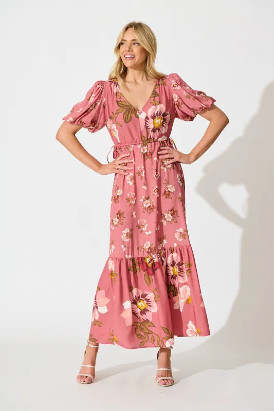 Wildflower Maxi Dress in Pink Floral sold by St Frock