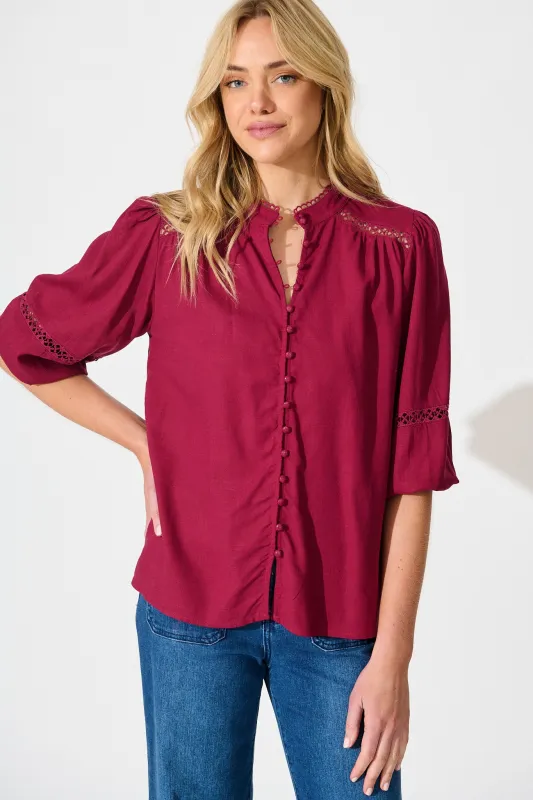 Brianna Top in Wine Linen Blend sold by St Frock
