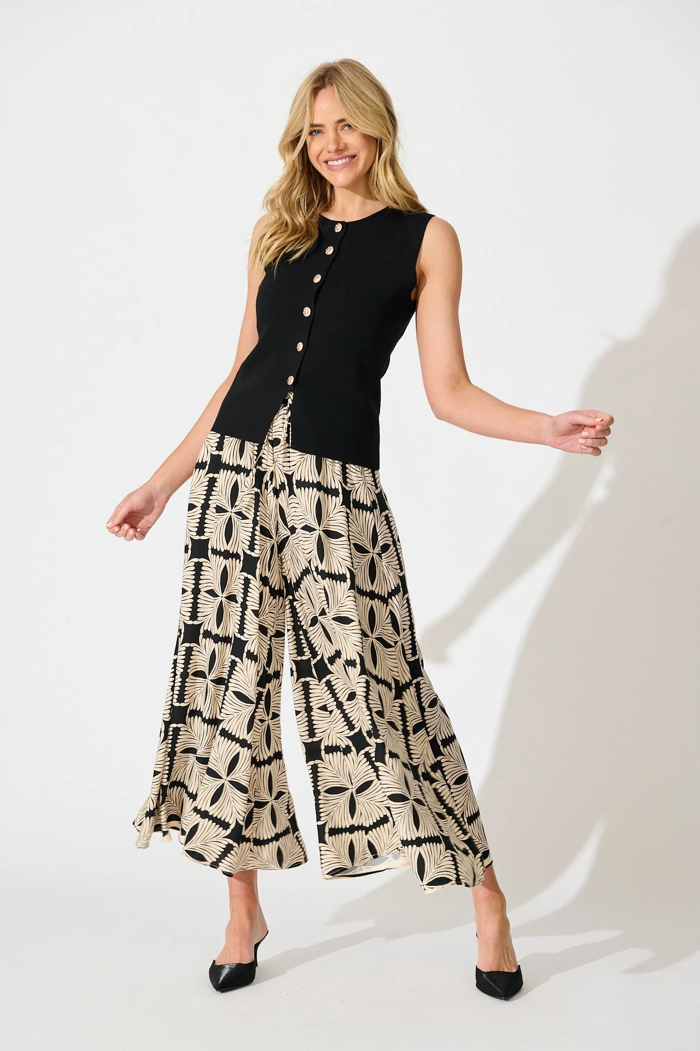 Mariah Petite Pant in Cream with Black Tile Print sold by St Frock product image thumbnail 4