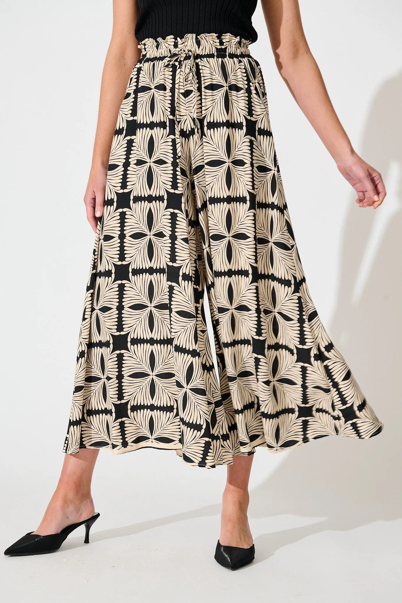 Mariah Petite Pant in Cream with Black Tile Print sold by St Frock