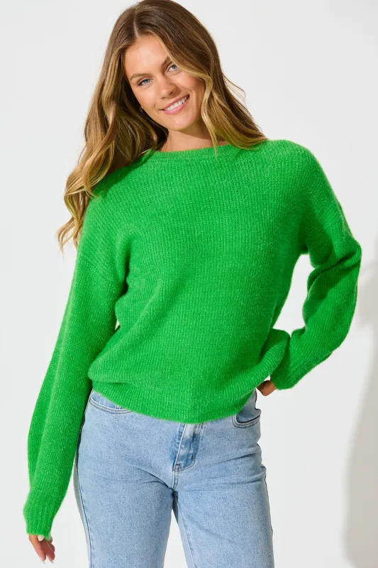 Arla Knit In Green Wool Blend sold by St Frock