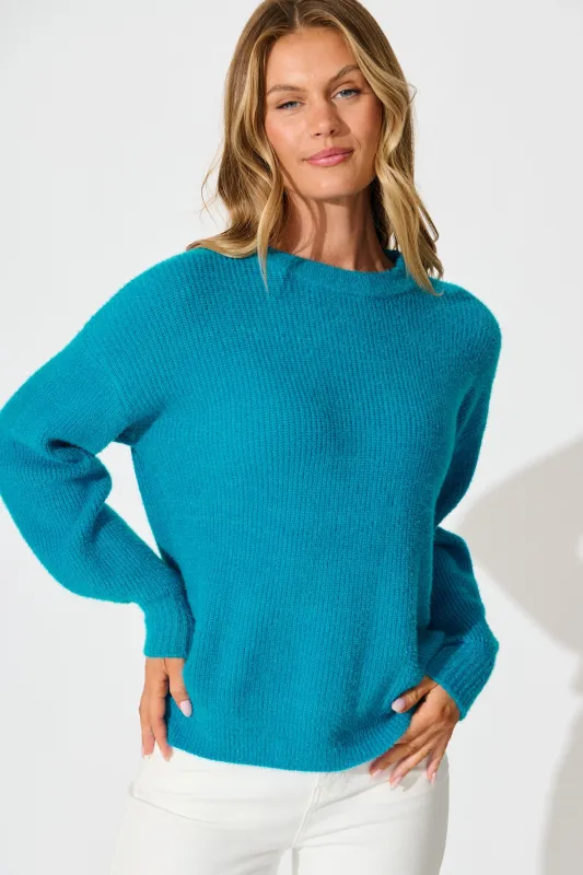 Arla Knit In Blue Wool Blend sold by St Frock