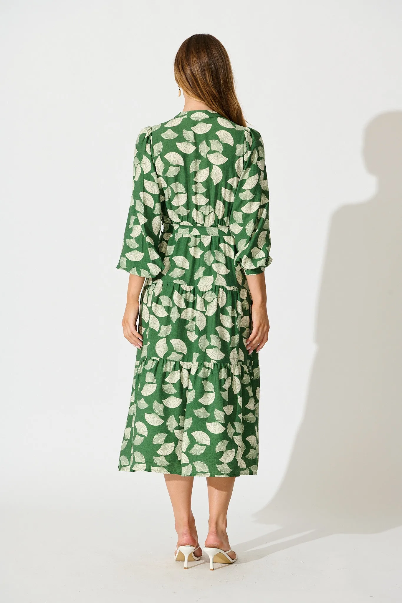 Donissa Midi Dress in Green with White Print sold by St Frock product image thumbnail 4