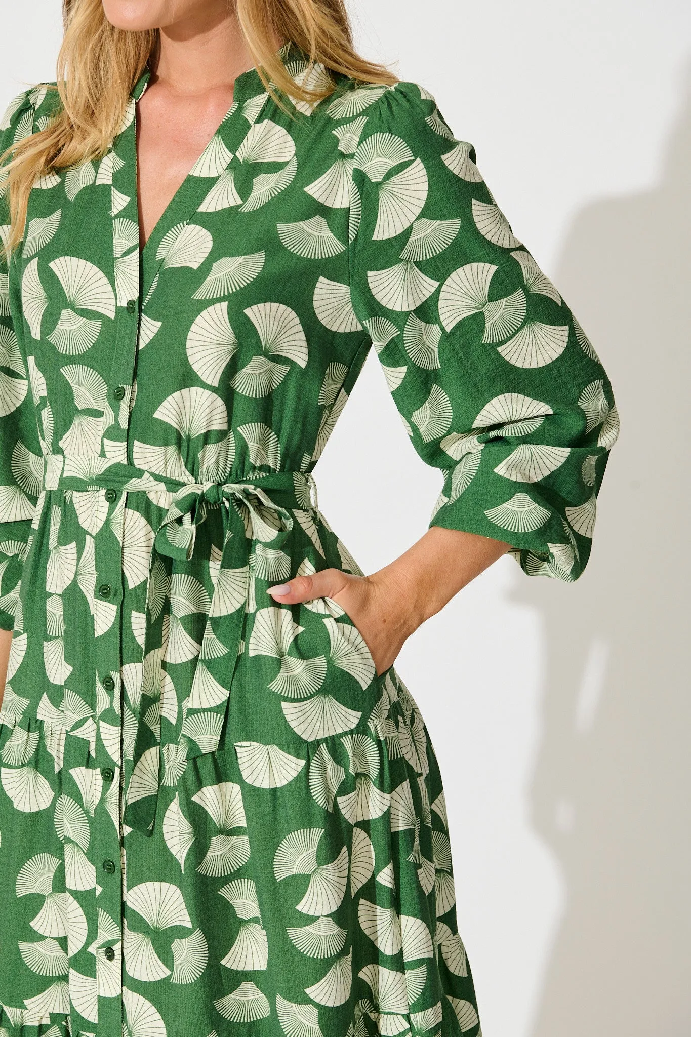 Donissa Midi Dress in Green with White Print sold by St Frock product image thumbnail 5