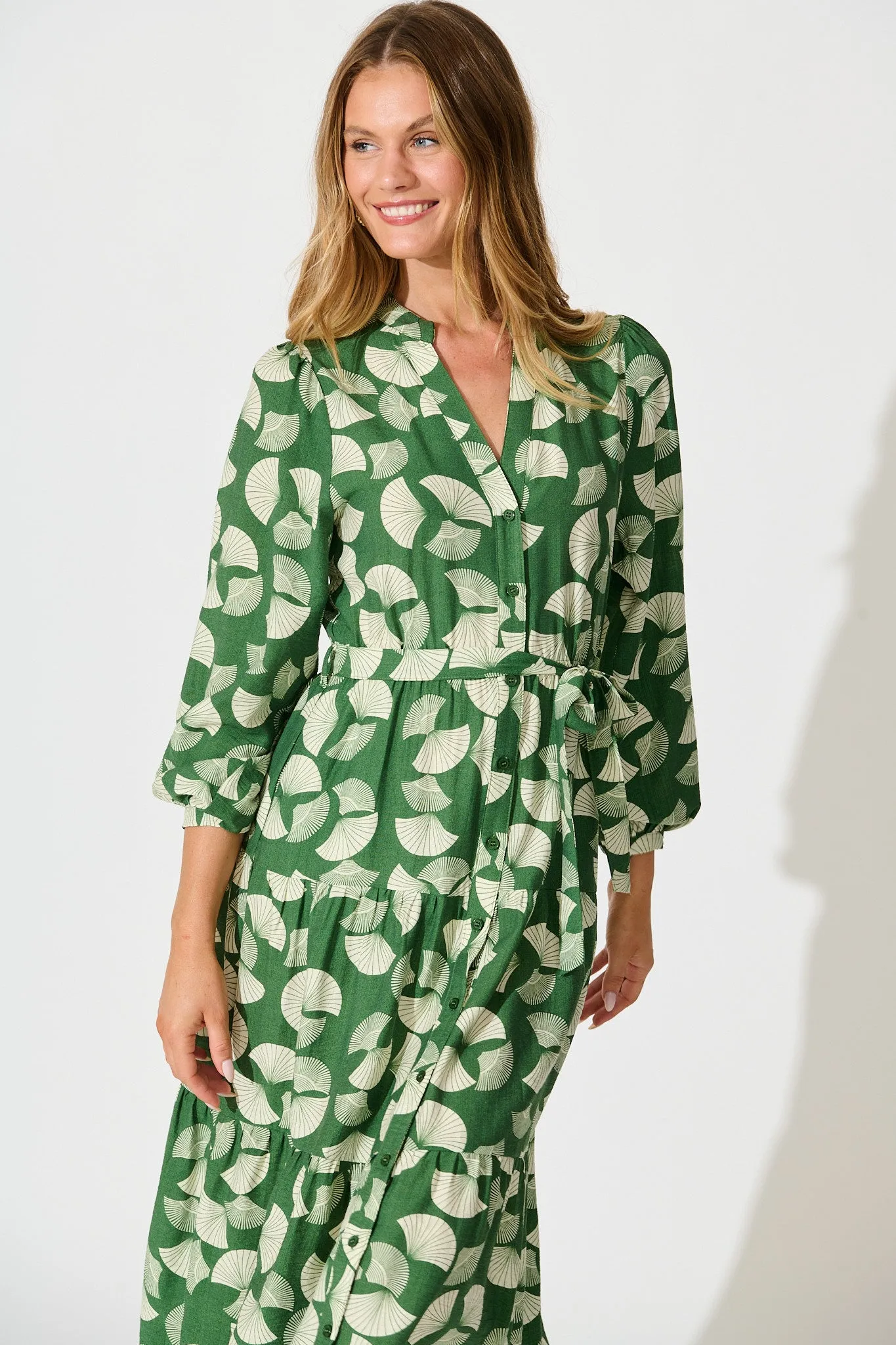 Donissa Midi Dress in Green with White Print sold by St Frock product image thumbnail 2