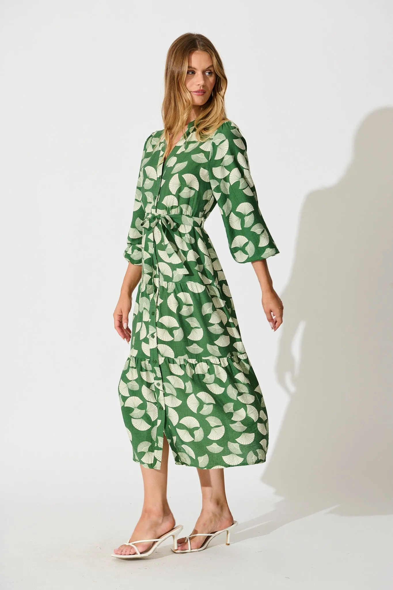 Donissa Midi Dress in Green with White Print sold by St Frock product image thumbnail 3
