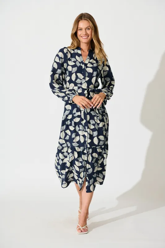 Donissa Midi Dress in Navy with White Print sold by St Frock