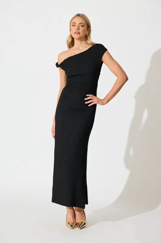 Malena One Shoulder Maxi Dress in Black sold by St Frock