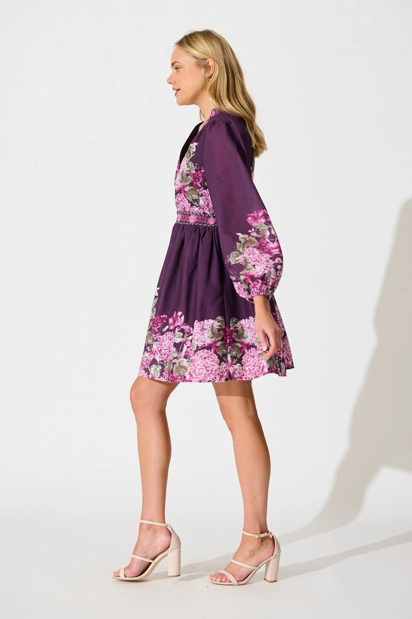 Clarion Dress in Plum Border Floral Linen Blend sold by St Frock product image thumbnail 3