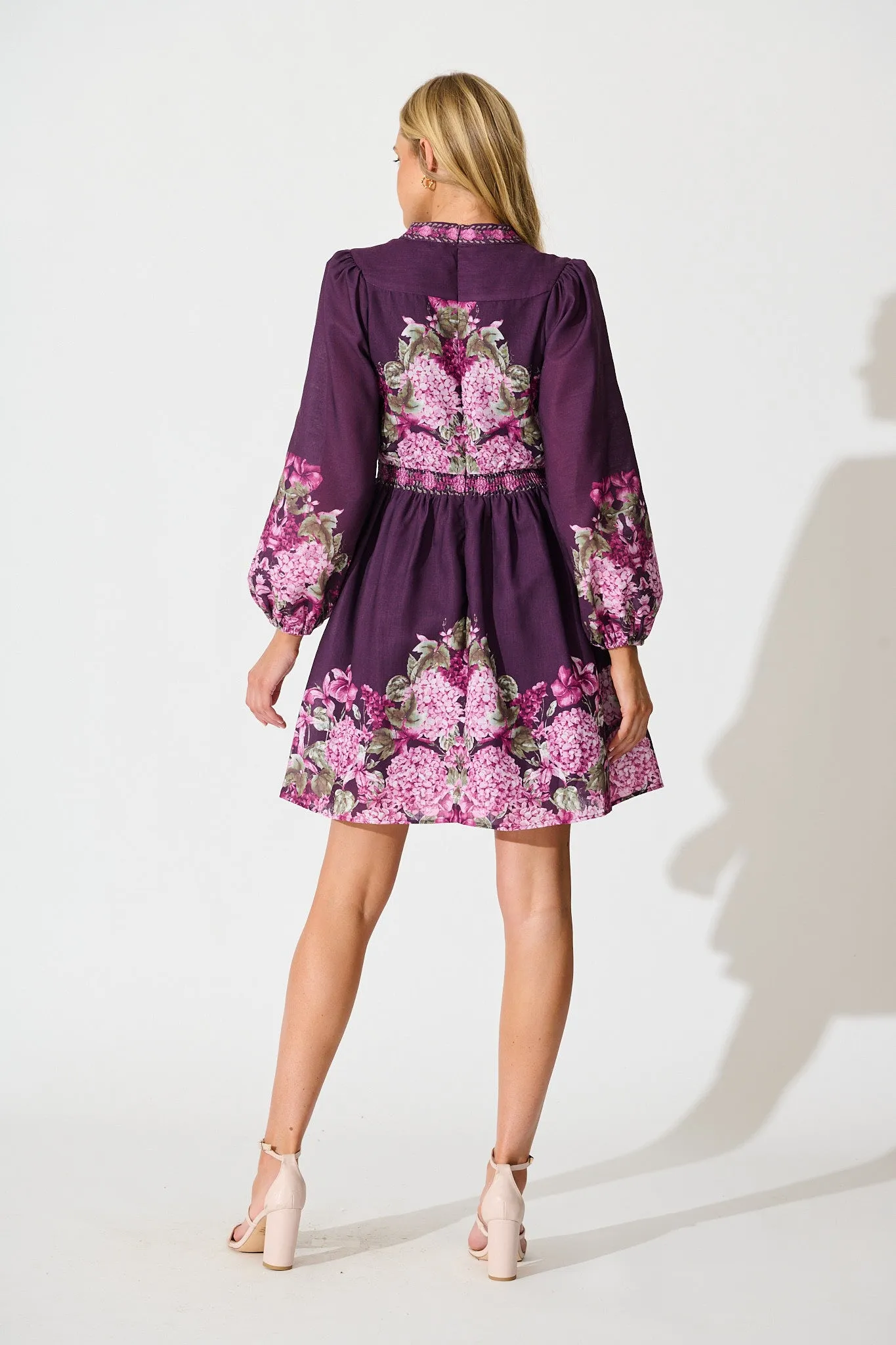 Clarion Dress in Plum Border Floral Linen Blend sold by St Frock product image thumbnail 4