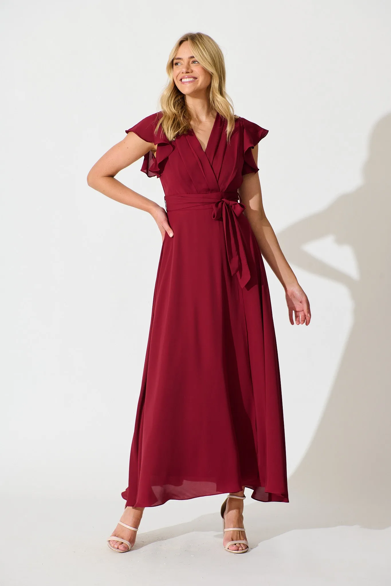 Wynter Maxi Dress in Wine Chiffon sold by St Frock