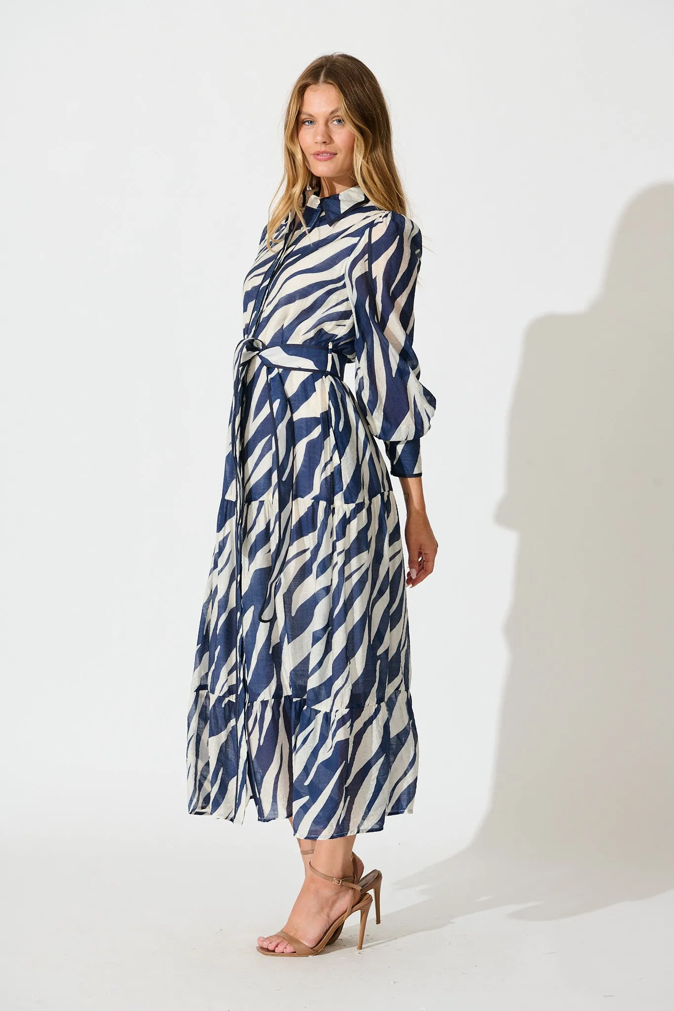 Naylor Maxi Shirt Dress in Navy with White Print sold by St Frock product image thumbnail 3