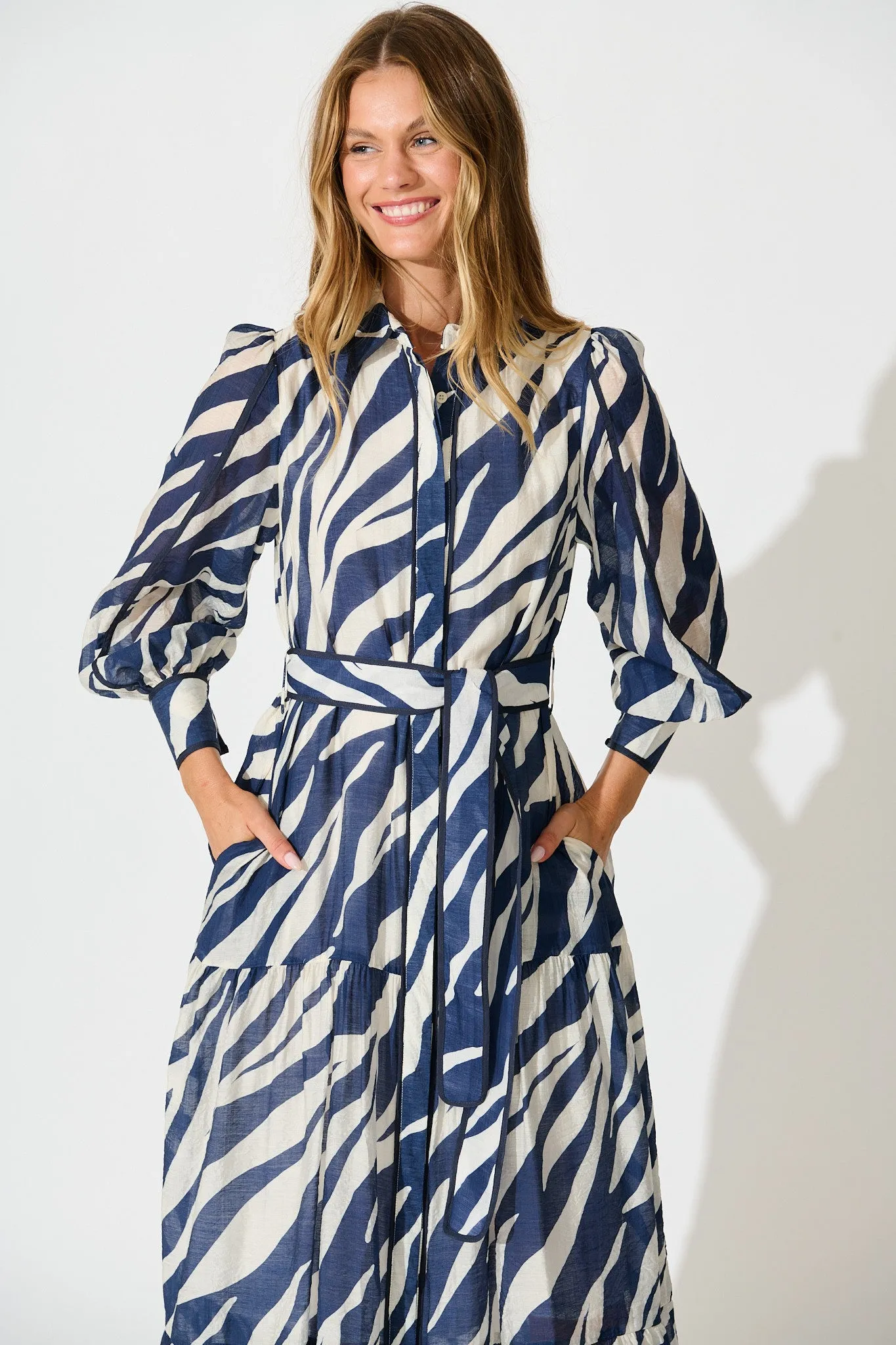 Naylor Maxi Shirt Dress in Navy with White Print sold by St Frock product image thumbnail 2