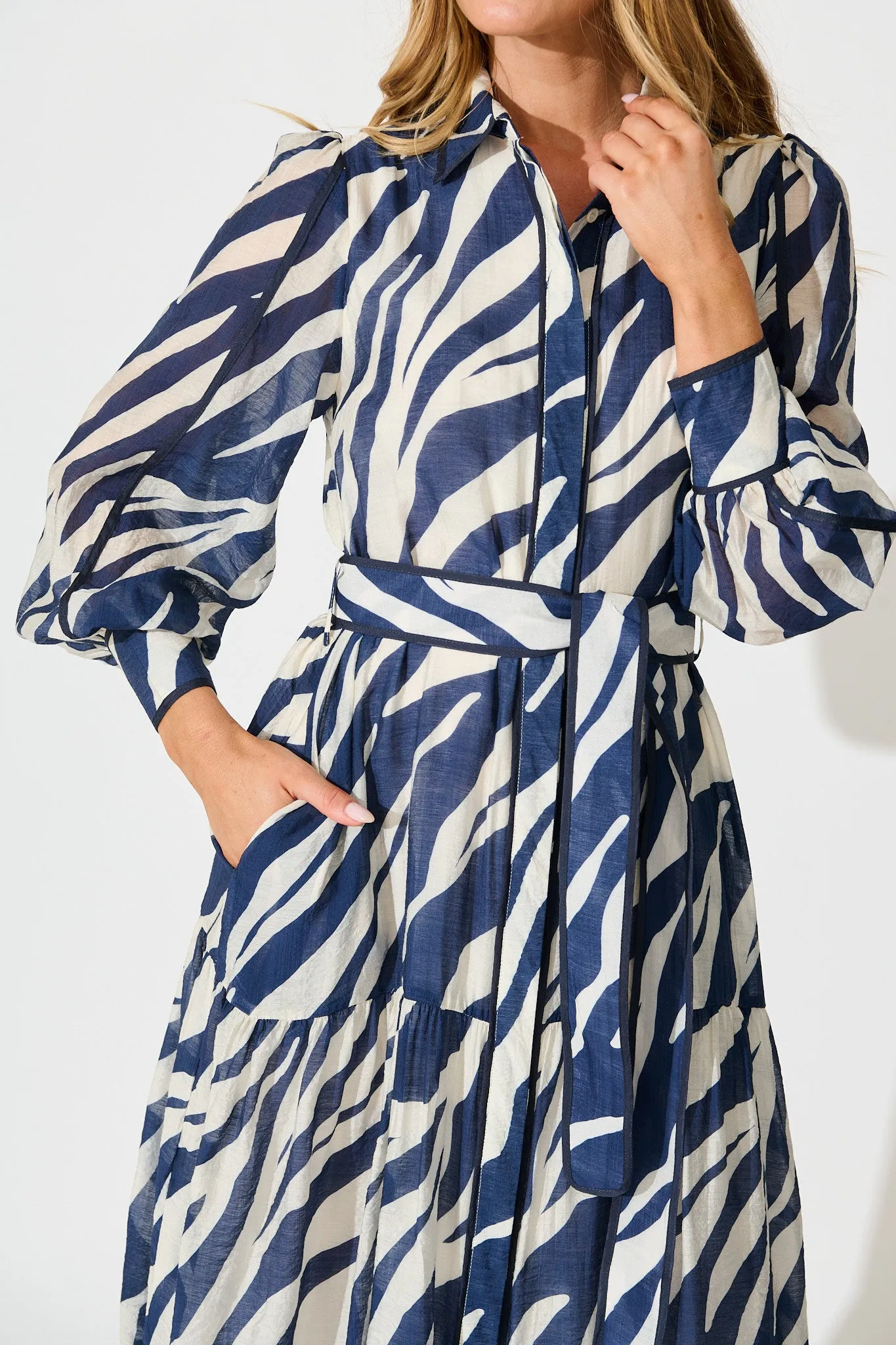 Naylor Maxi Shirt Dress in Navy with White Print sold by St Frock product image thumbnail 5