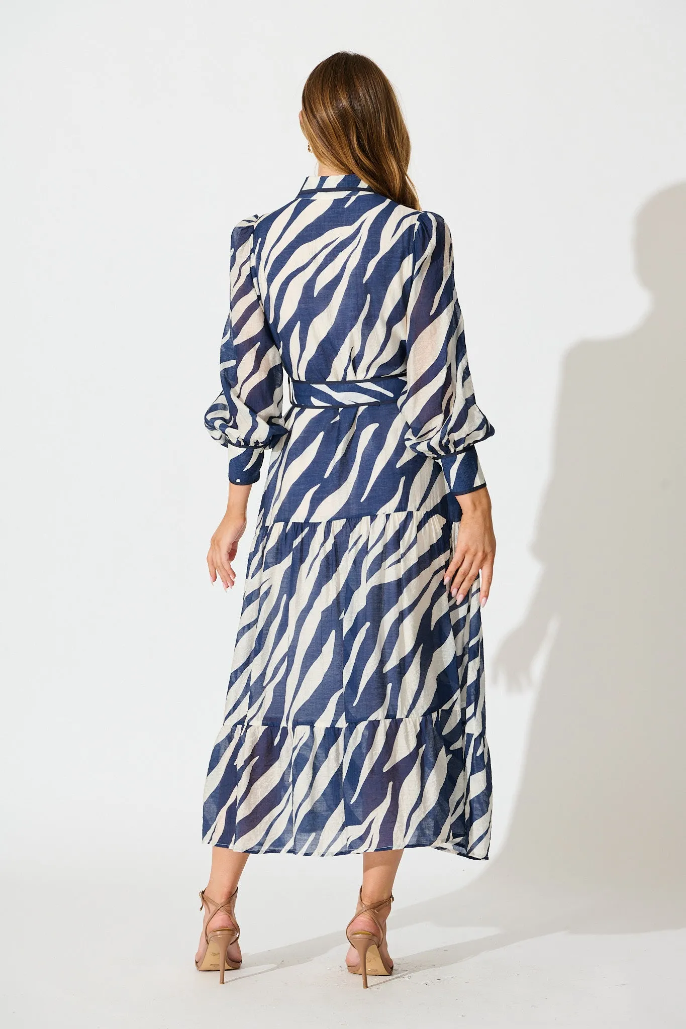 Naylor Maxi Shirt Dress in Navy with White Print sold by St Frock product image thumbnail 4