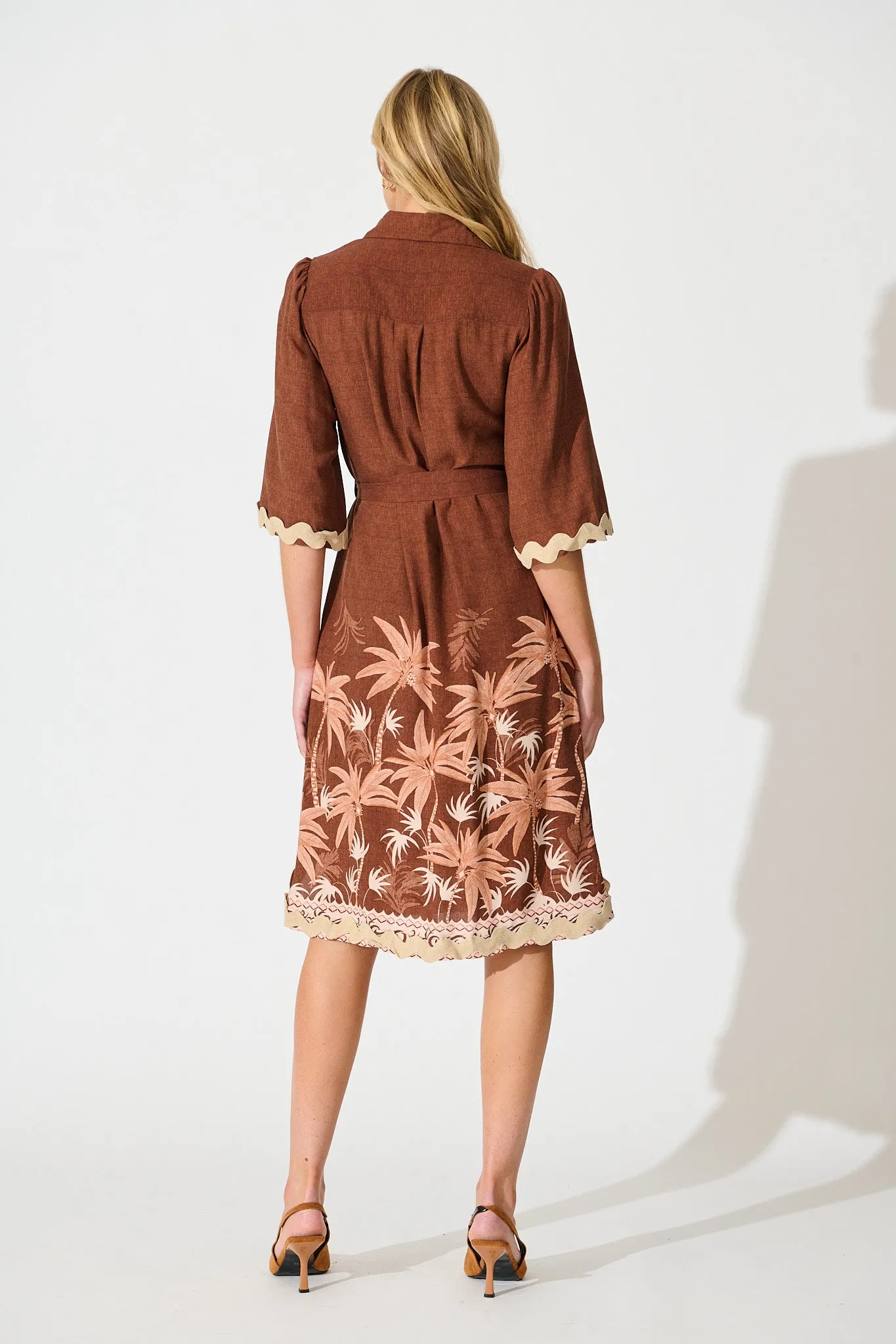 Mirabelle Midi Shirt Dress in Brown Palm Tree Border Print sold by St Frock product image thumbnail 4