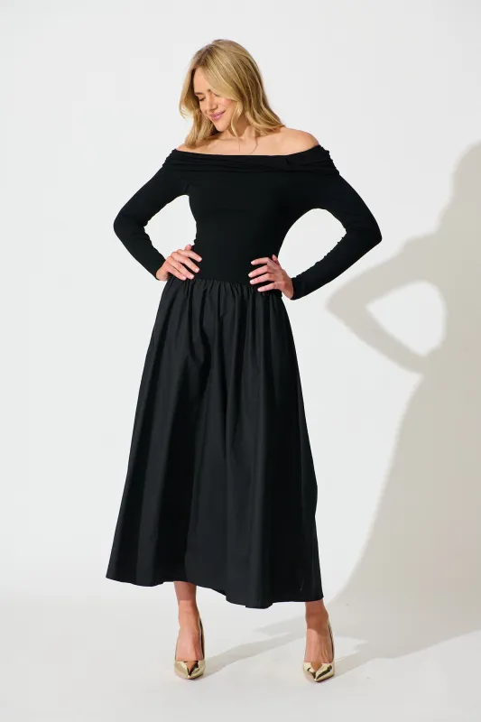 Endless Desire Off Shoulder Maxi Dress in Black sold by St Frock