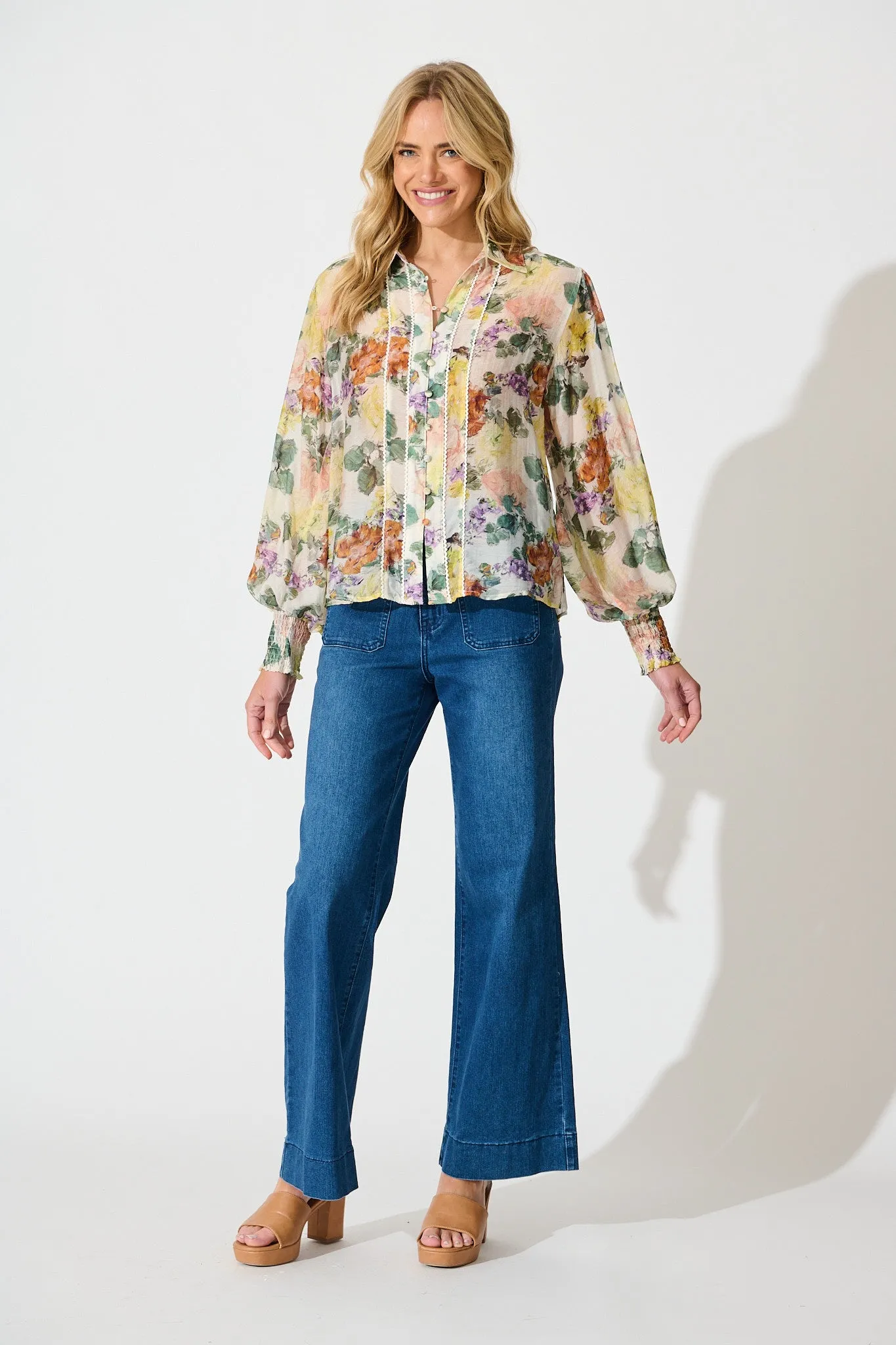 Esra Shirt in Cream with Multi Floral Print sold by St Frock product image thumbnail 4