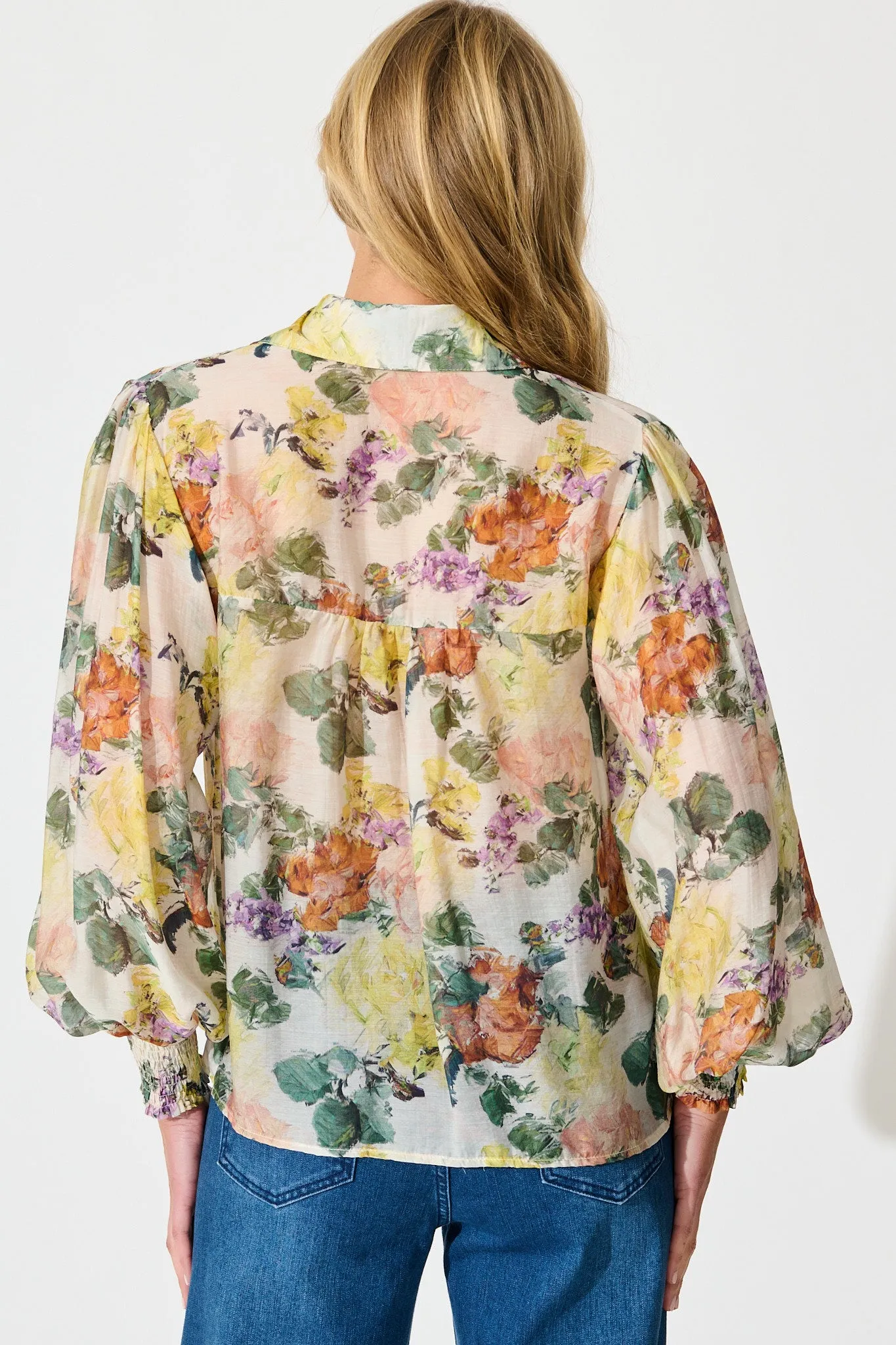 Esra Shirt in Cream with Multi Floral Print sold by St Frock product image thumbnail 3