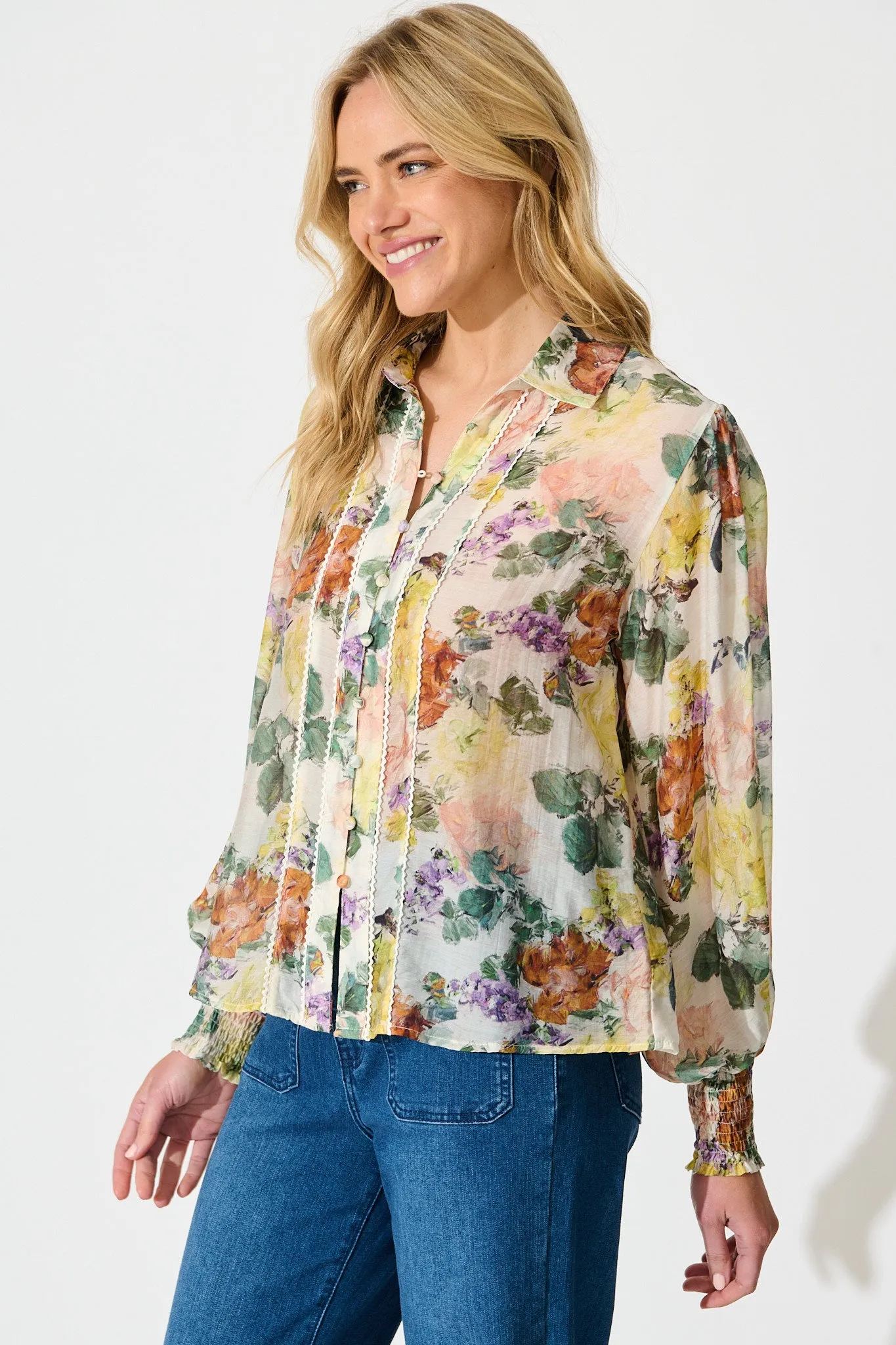 Esra Shirt in Cream with Multi Floral Print sold by St Frock product image thumbnail 2