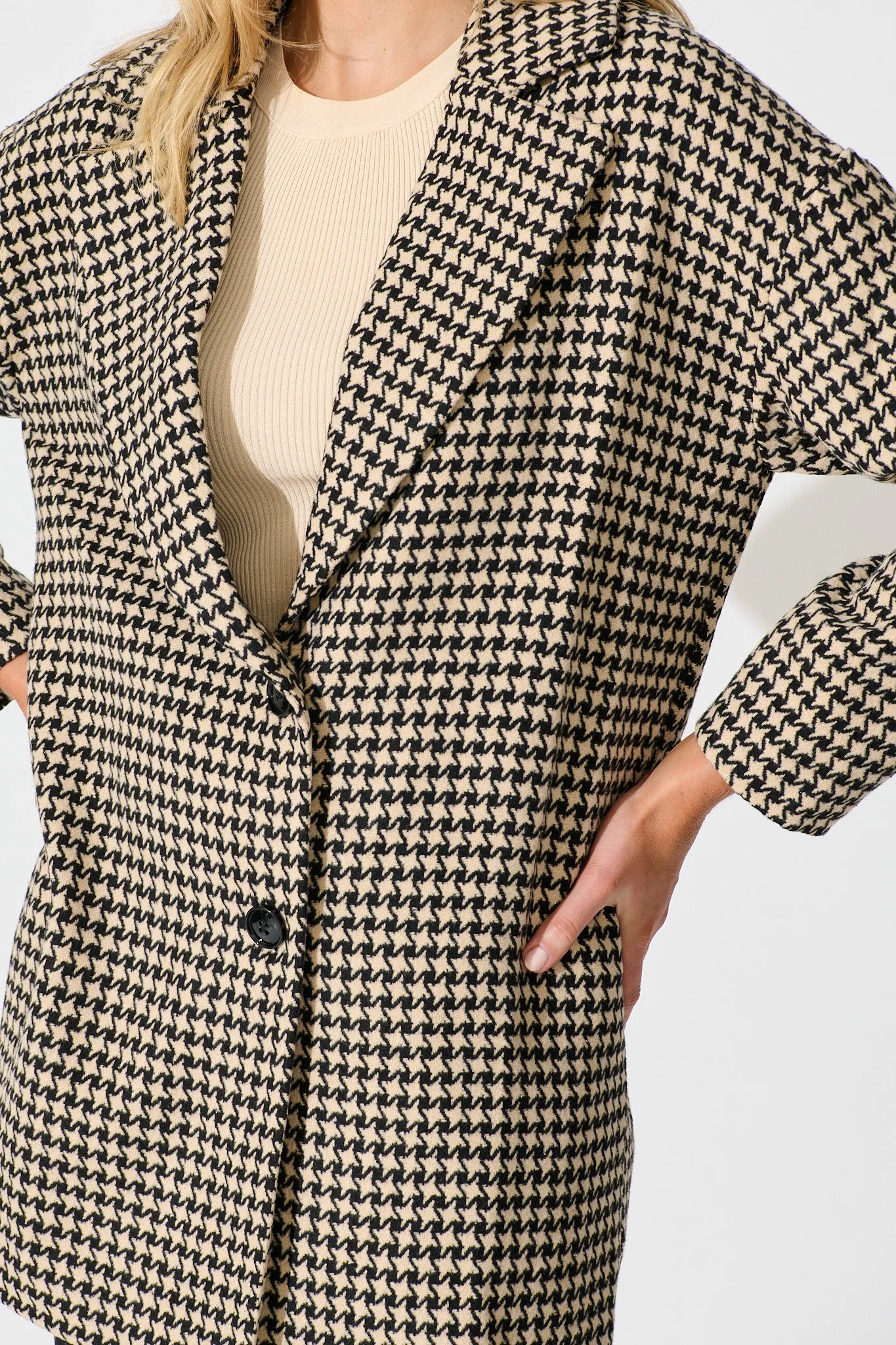 Norvina Coat in Beige with Black Herringbone Check sold by St Frock product image thumbnail 5