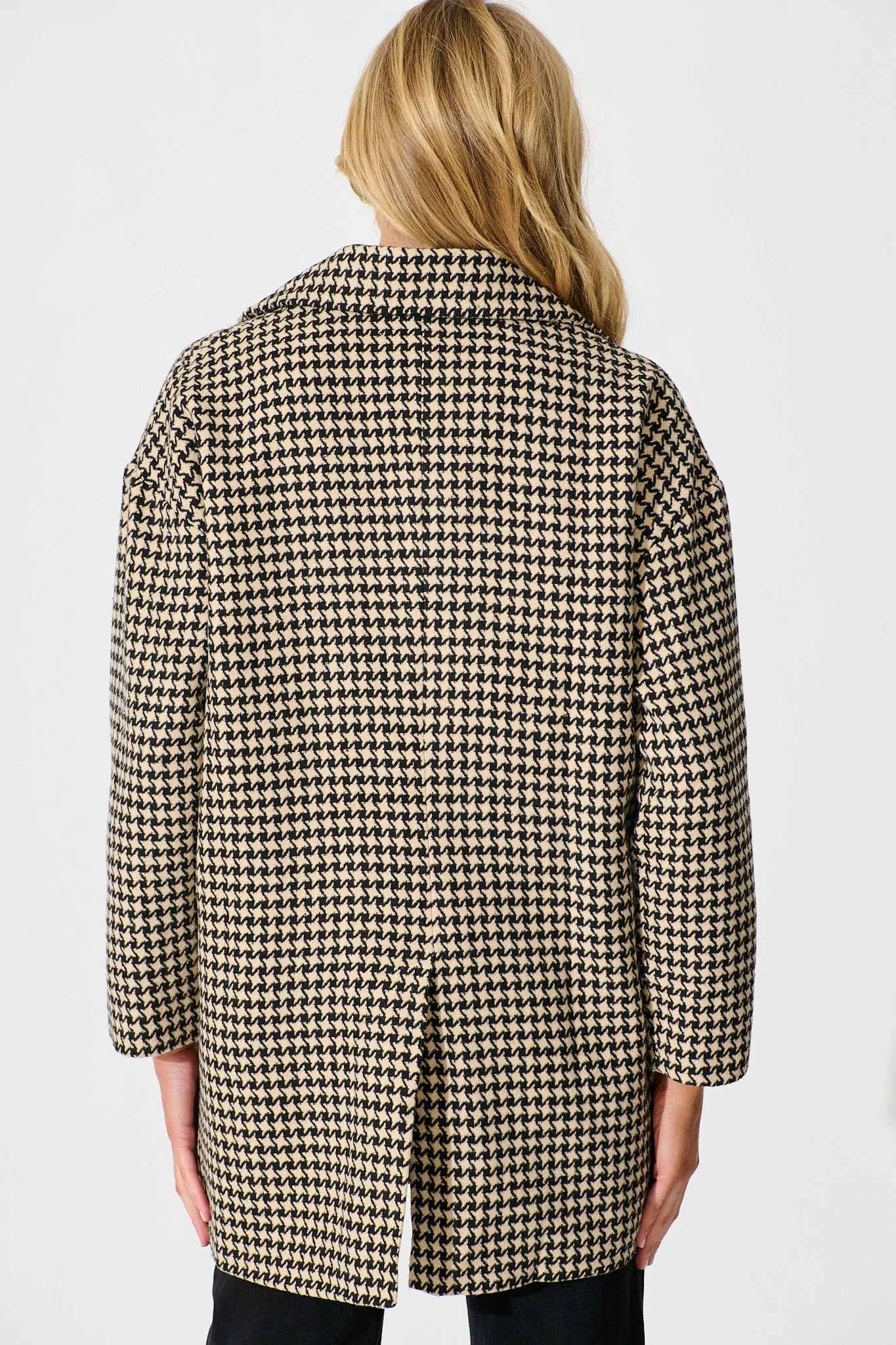 Norvina Coat in Beige with Black Herringbone Check sold by St Frock product image thumbnail 4