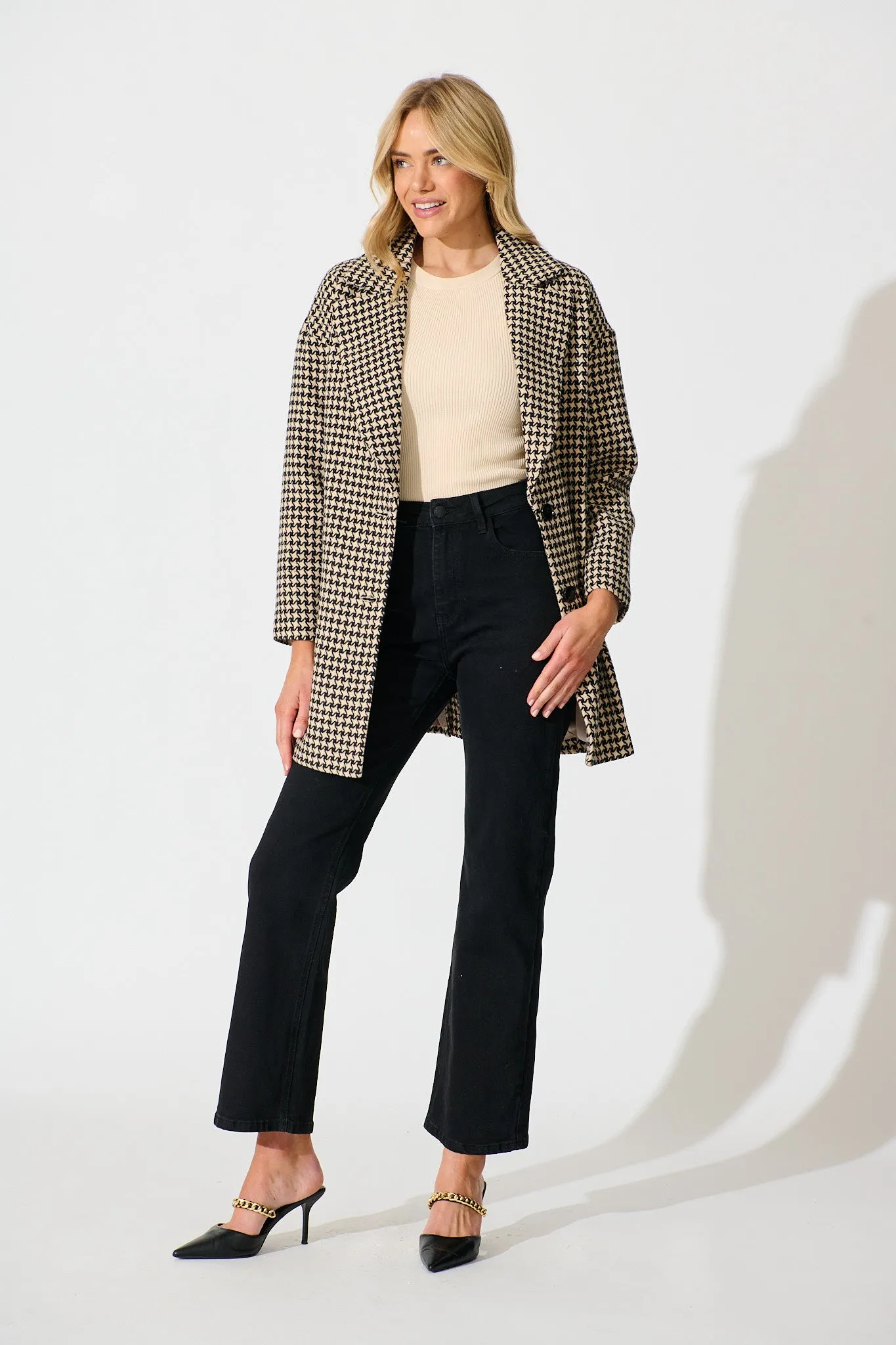 Norvina Coat in Beige with Black Herringbone Check sold by St Frock product image thumbnail 2