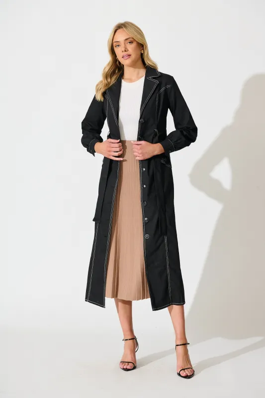 Jules Coat in Black with Contrast Stitch Cotton Blend sold by St Frock