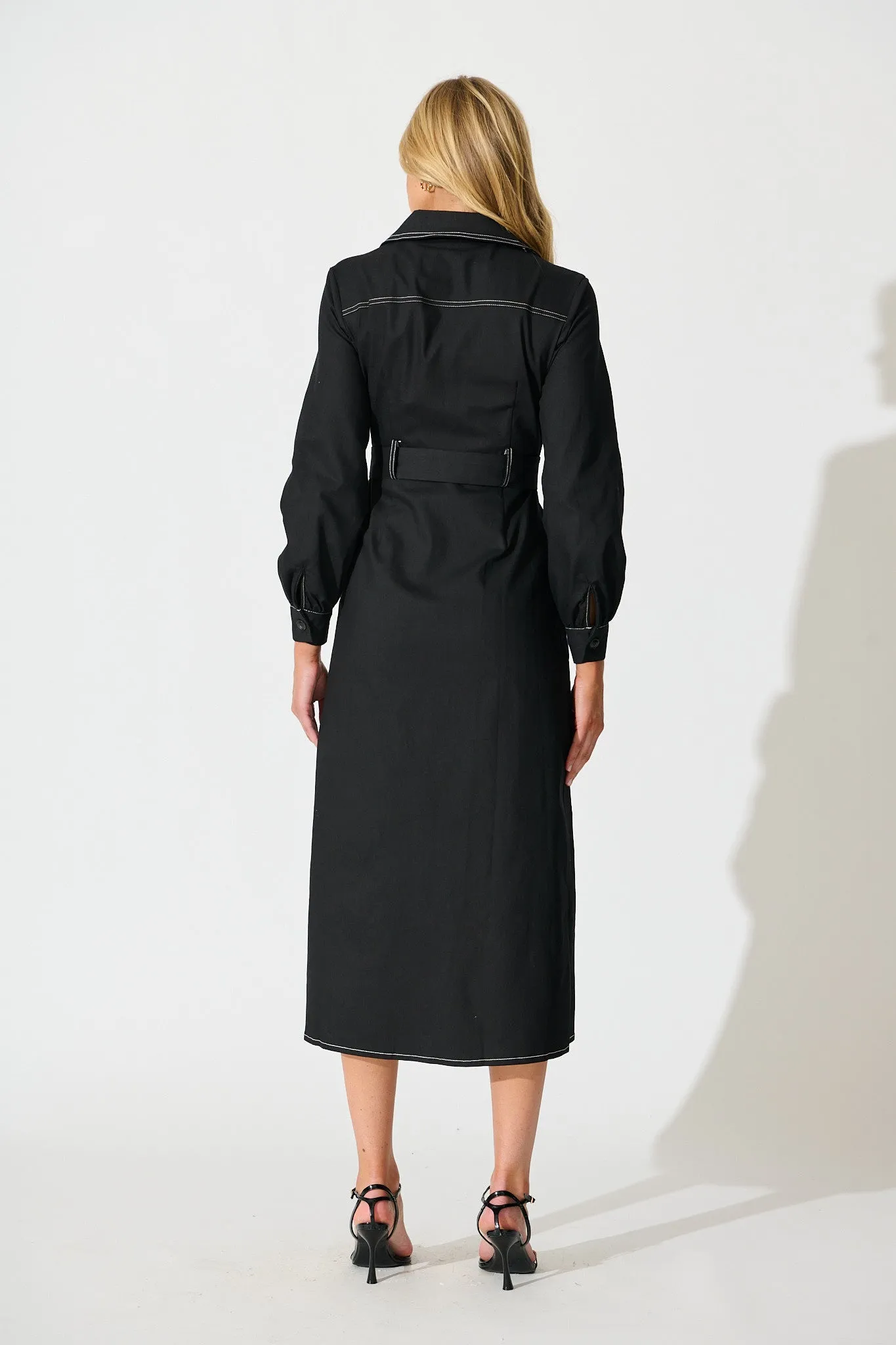 Jules Coat in Black with Contrast Stitch Cotton Blend sold by St Frock product image thumbnail 4