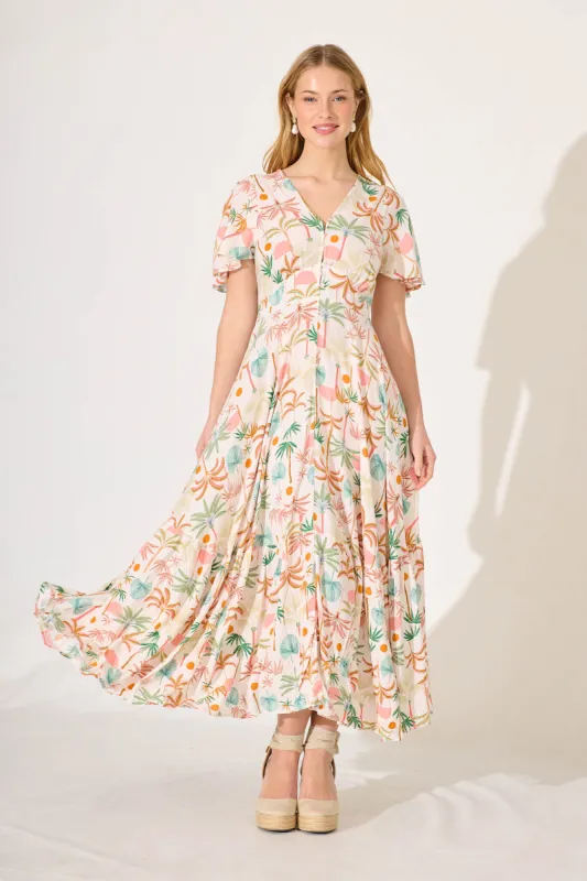 Nevada Maxi Dress In Multi Palm Print sold by St Frock