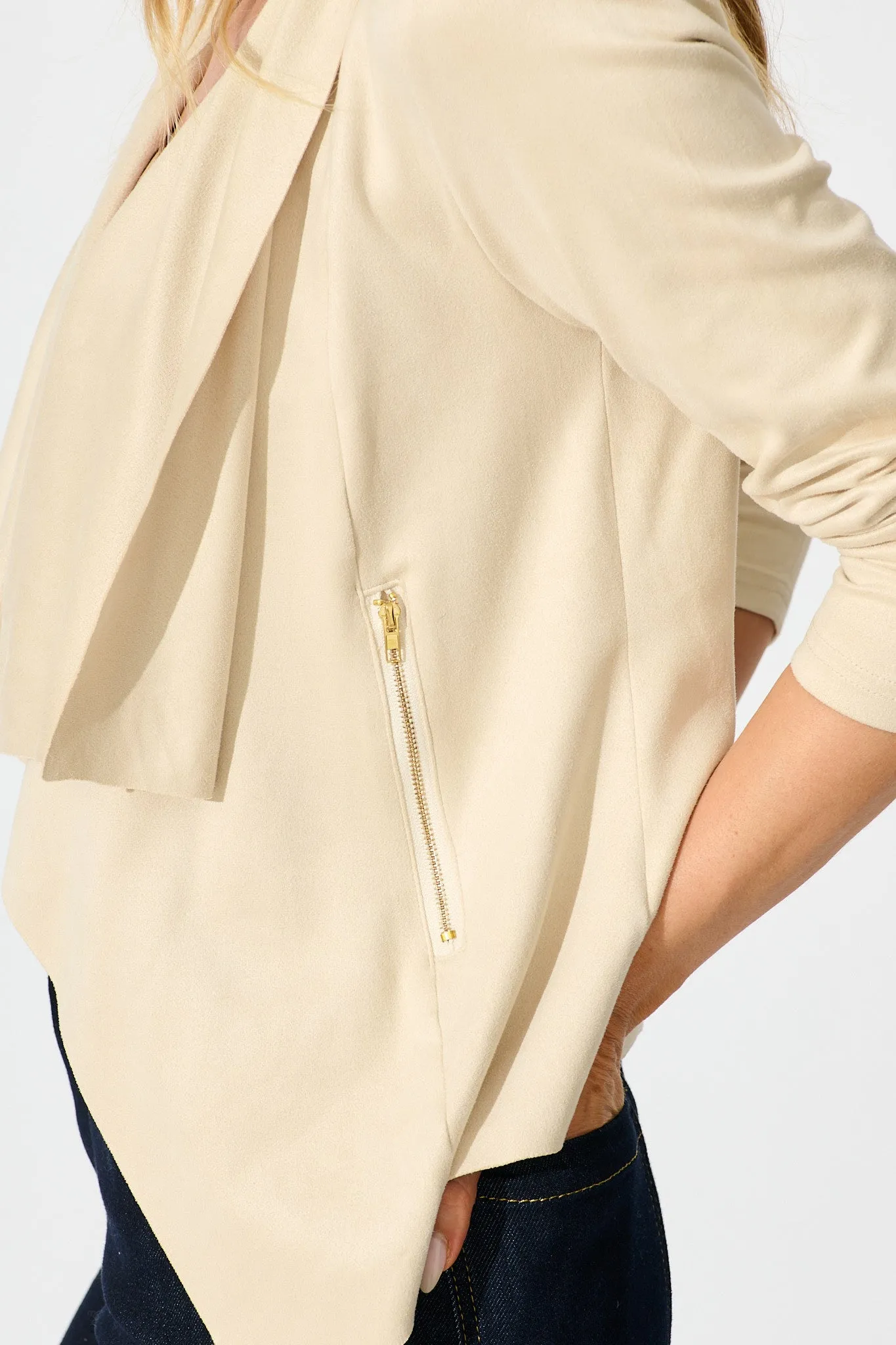 Kylah Waterfall Jacket in Beige Suedette sold by St Frock product image thumbnail 5