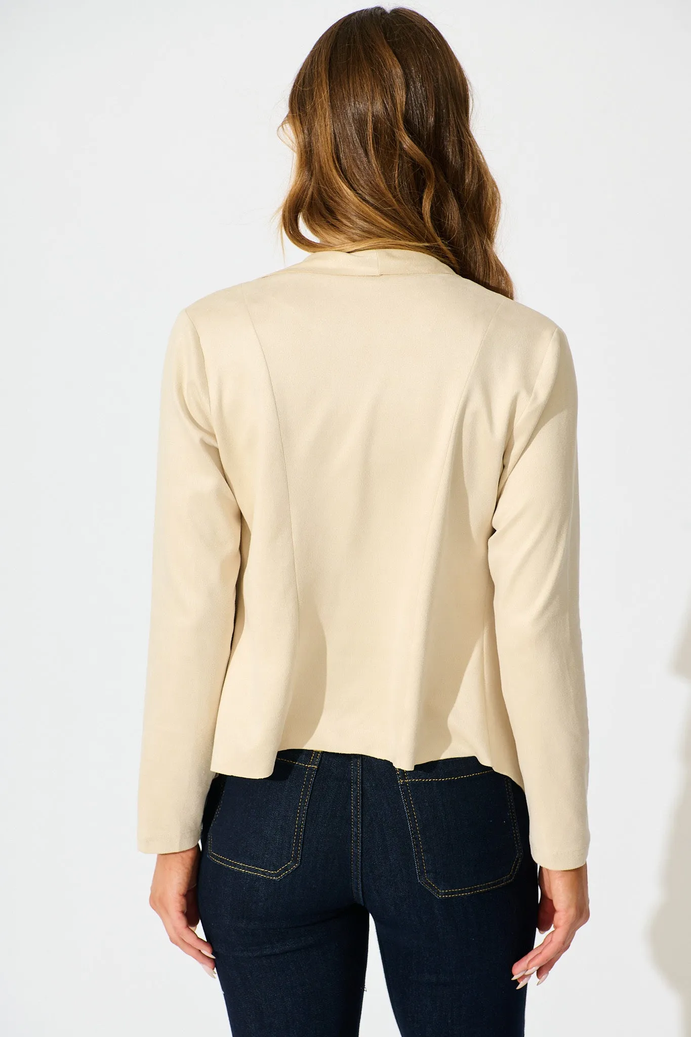 Kylah Waterfall Jacket in Beige Suedette sold by St Frock product image thumbnail 3
